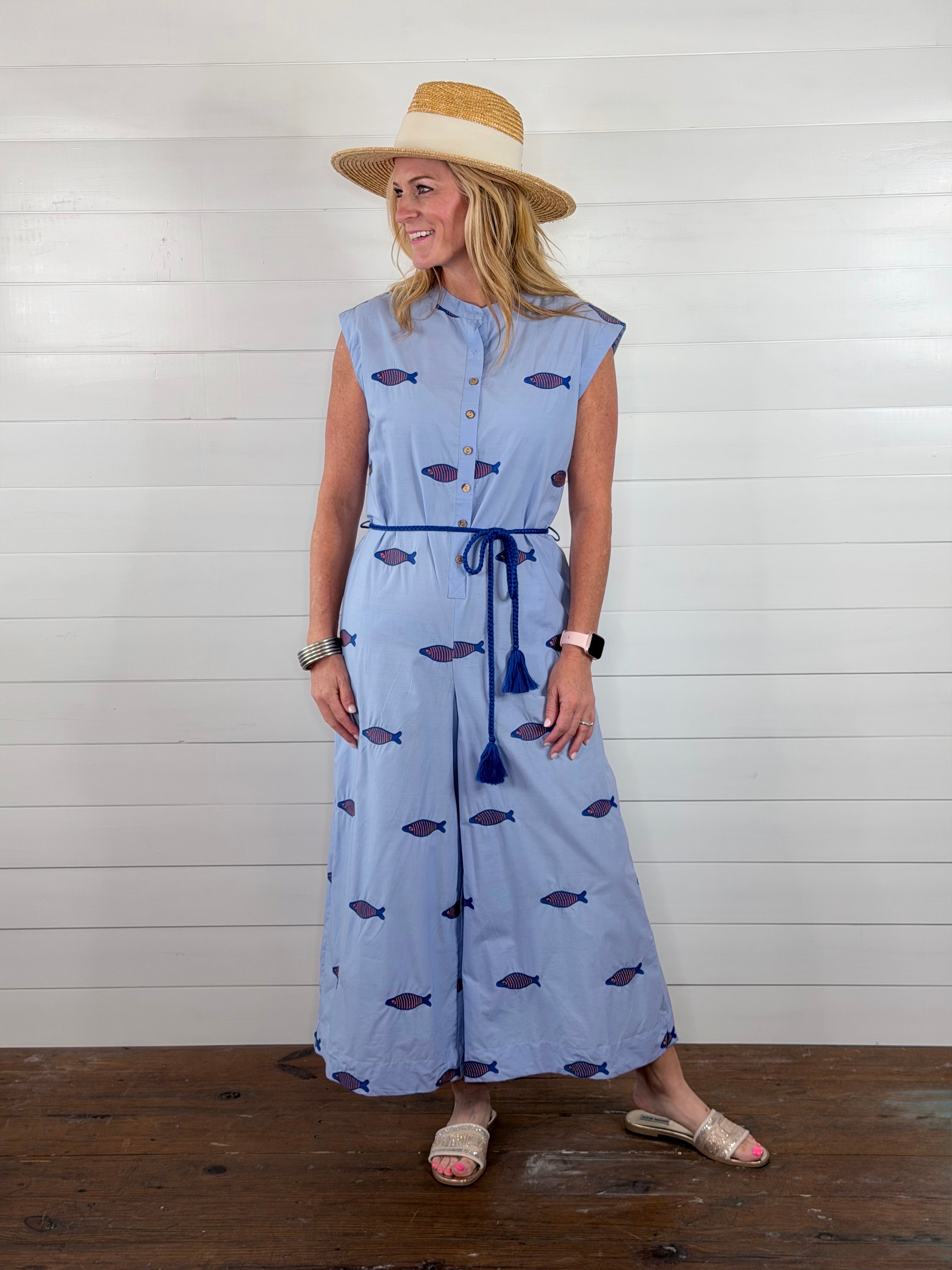 EMBROIDERED FISH JUMPSUIT