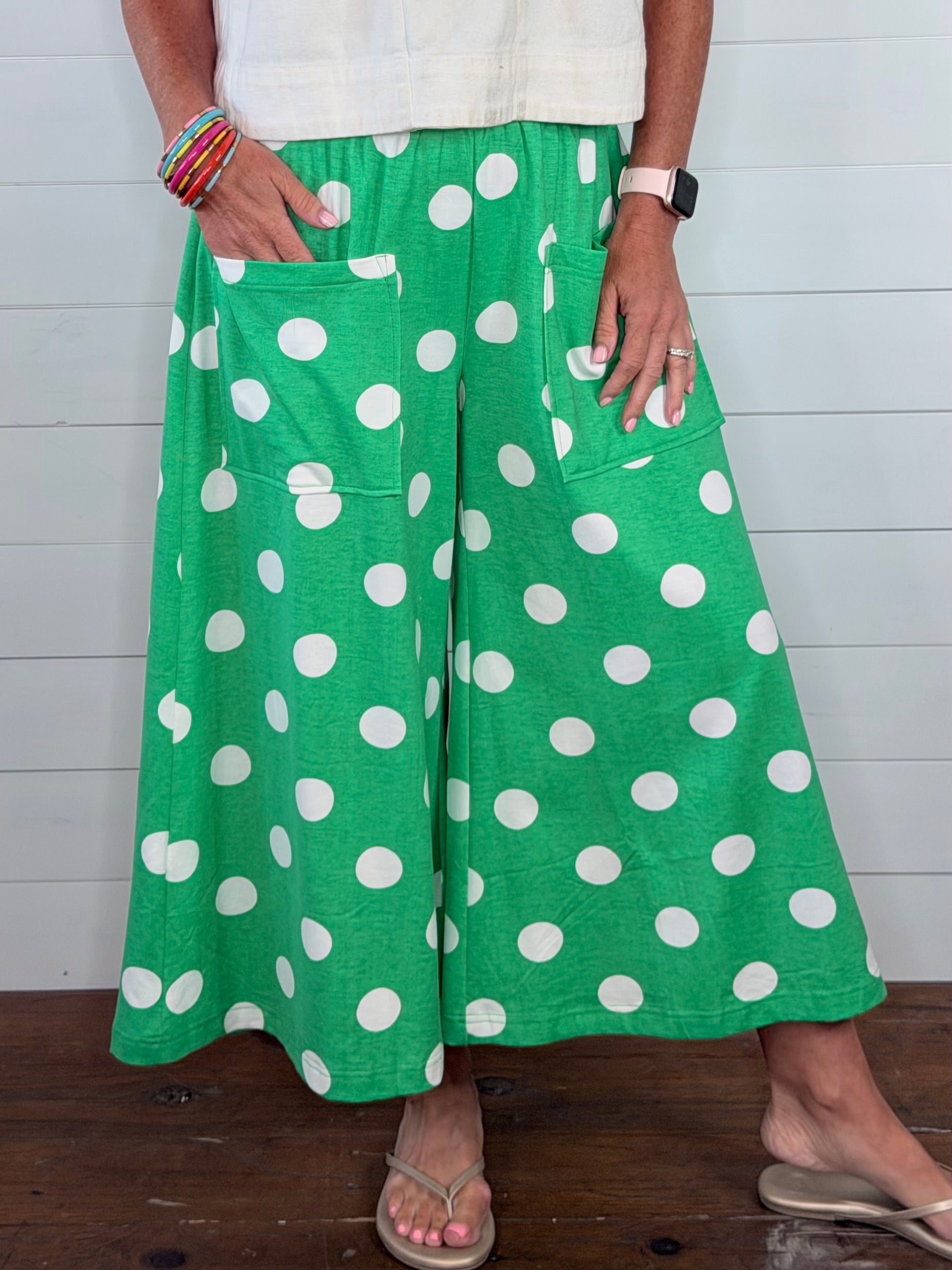 DOTTED WIDE LEG PANT-GREEN