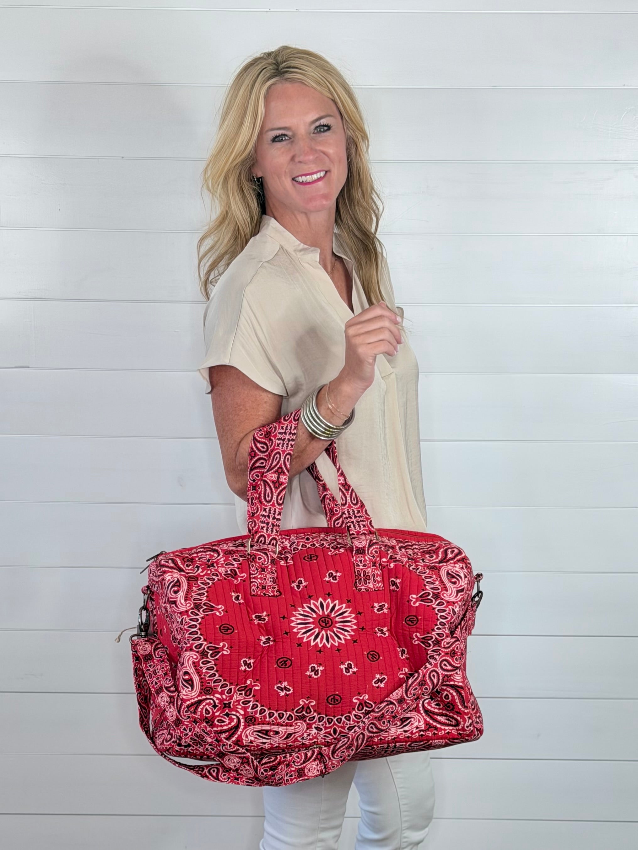 RED BANDANA DUFFLE BAG