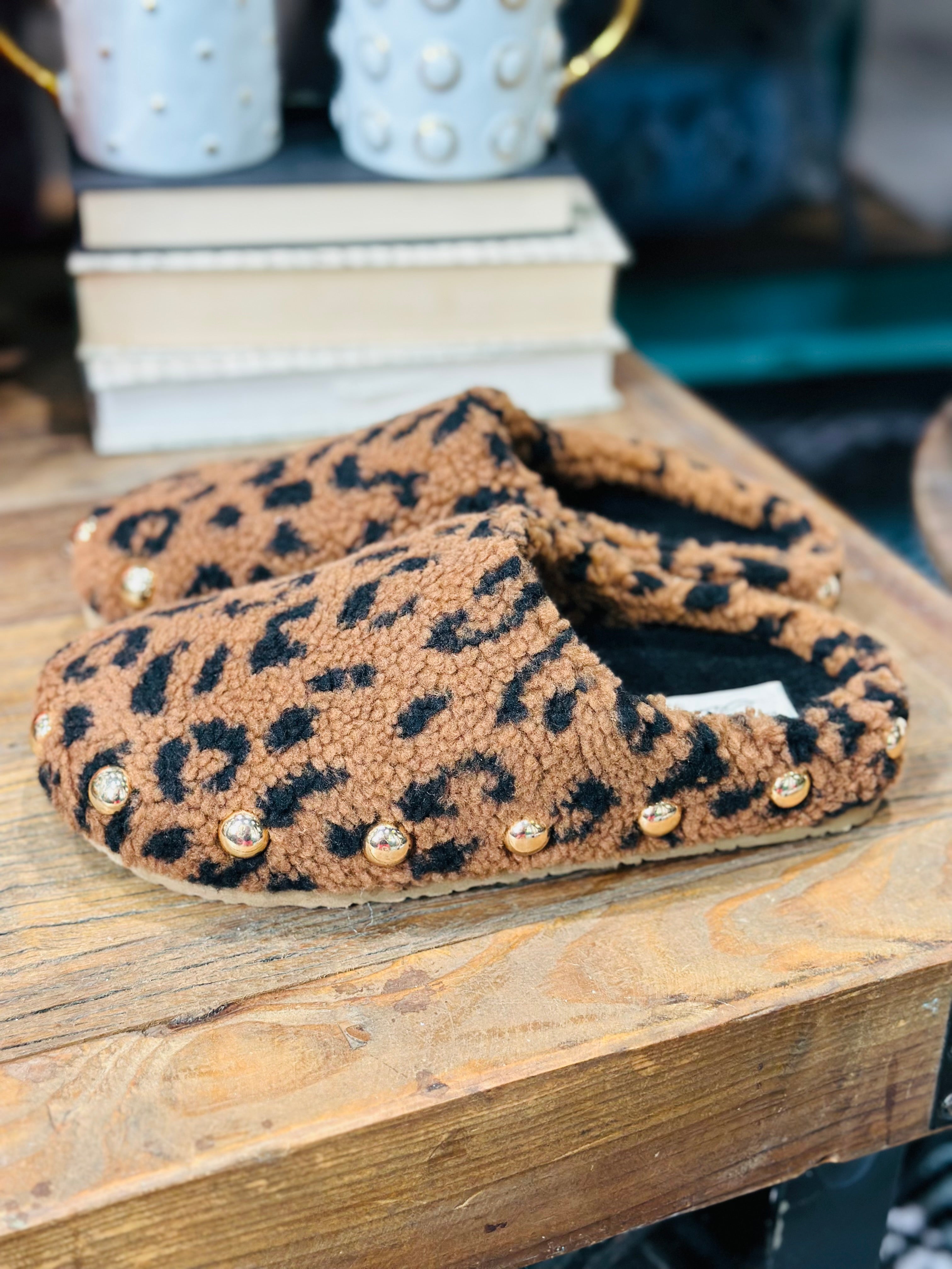 THRILL FLUFFY LEOPARD MULE-BROWN