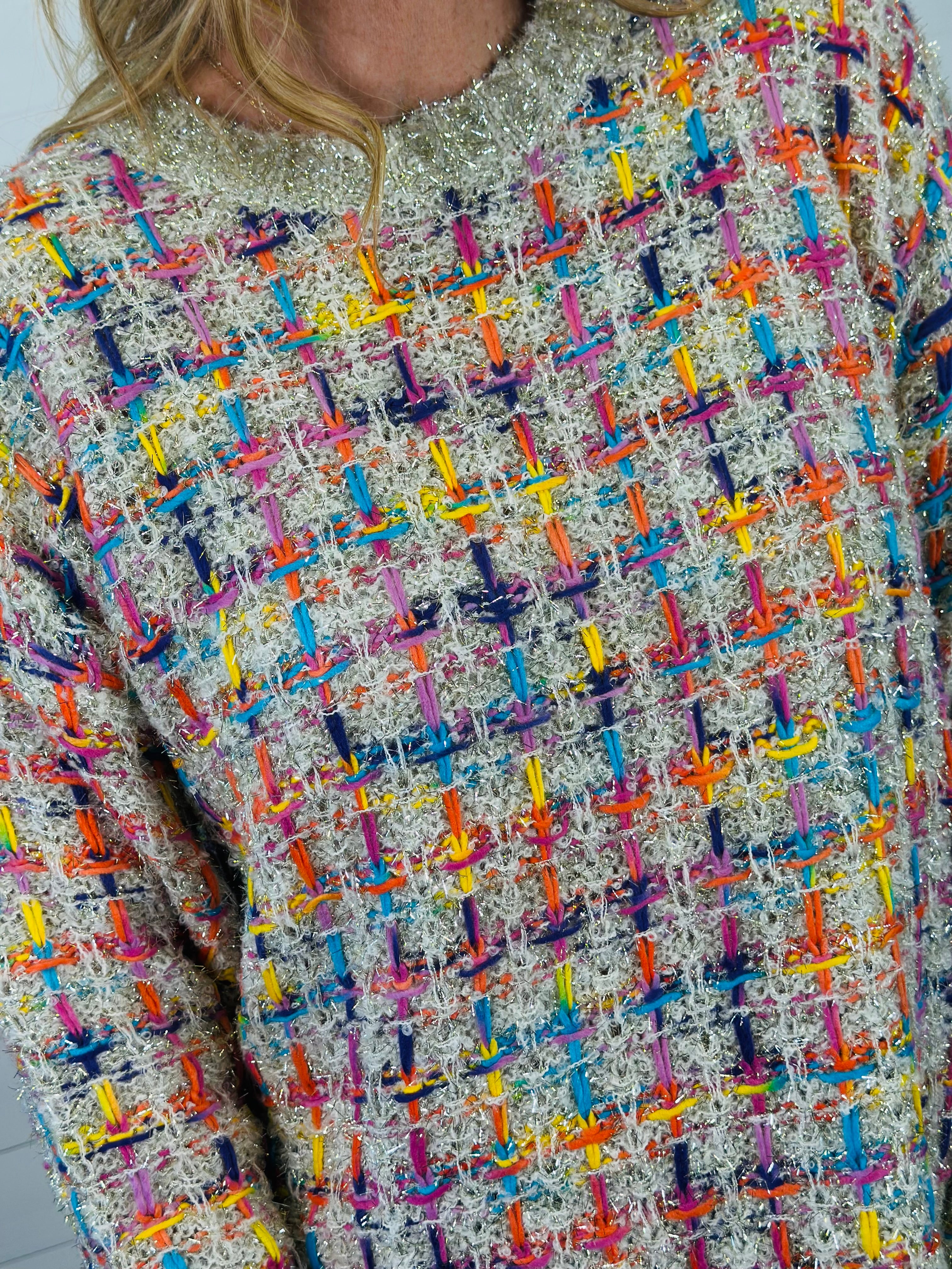 TINSEL TWEED SWEATER TOP-CREAM MULTI