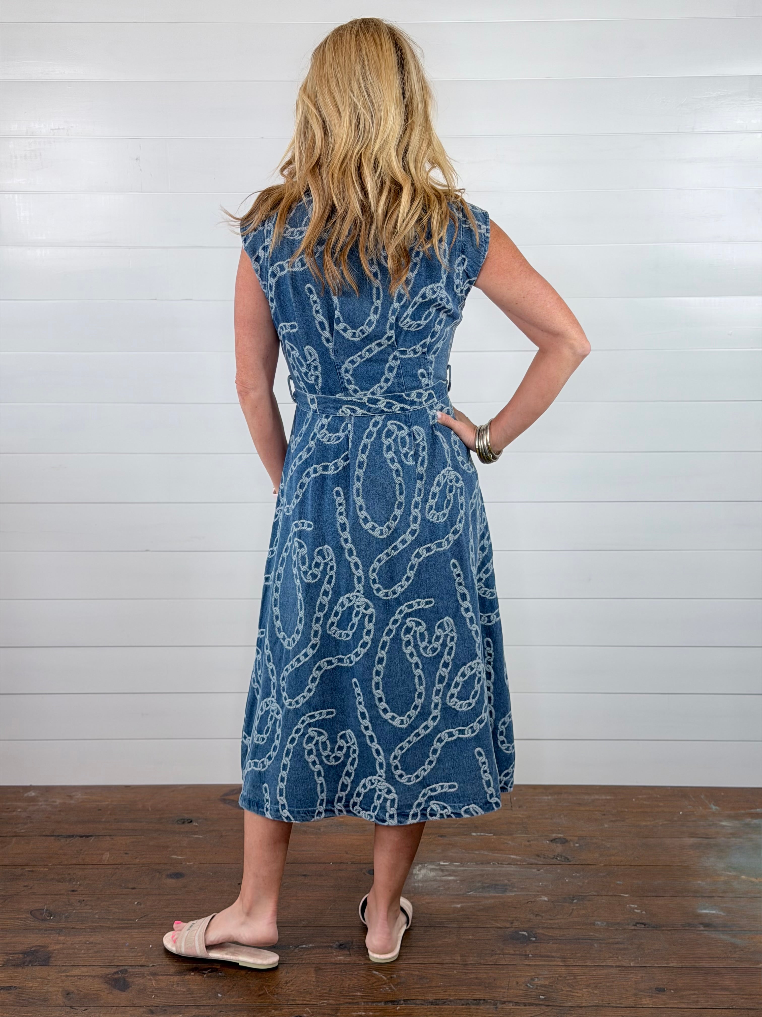 DENIM CHAIN PRINT DRESS
