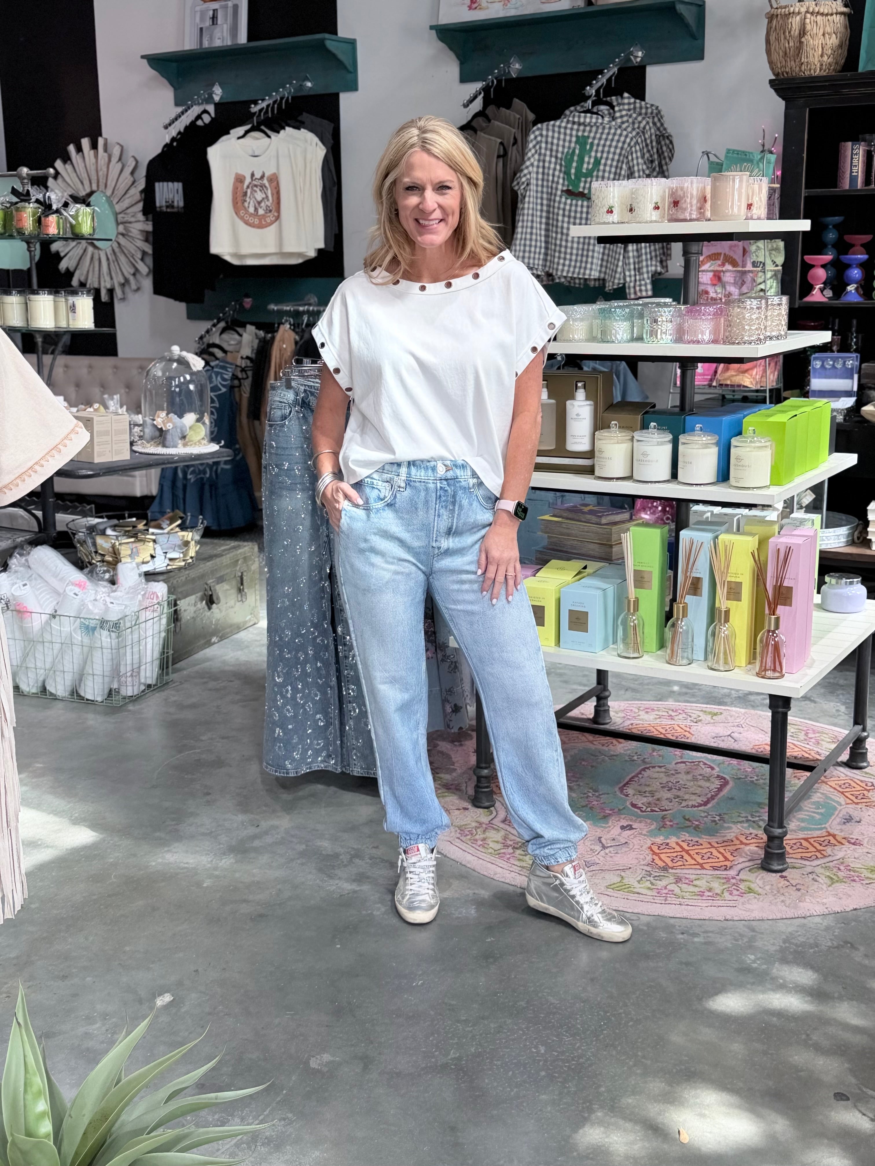 FANCY FAUX DENIM JOGGERS