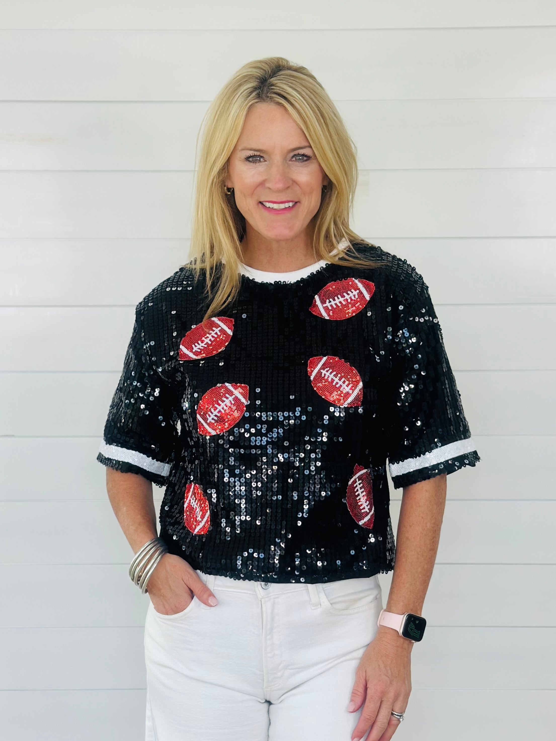 FULL SEQUIN FOOTBALLS TOP-BLACK