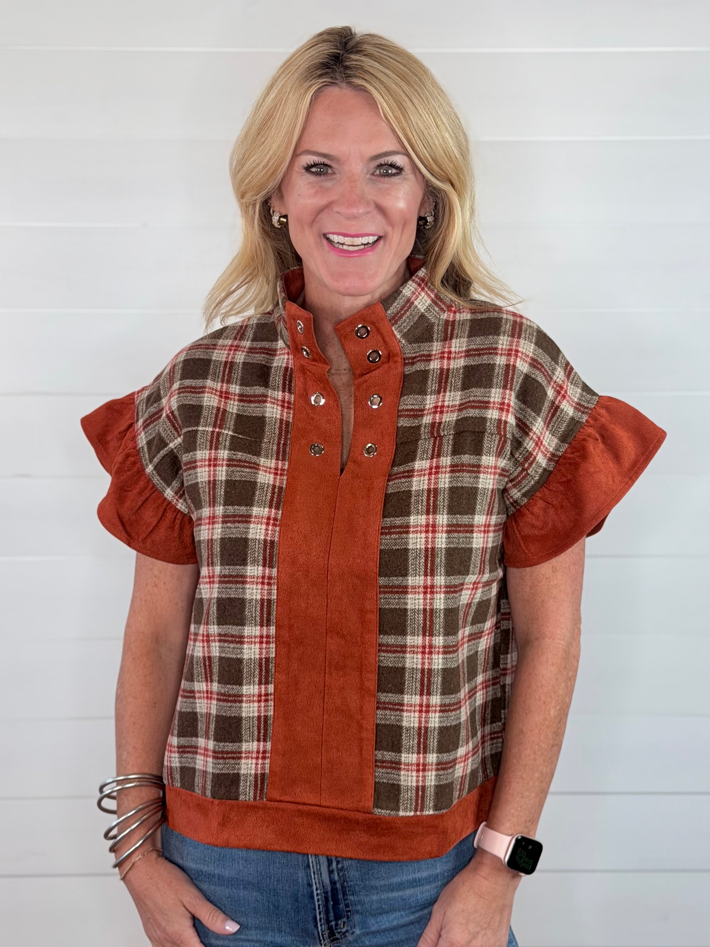 PERI PLAID TOP-RUST
