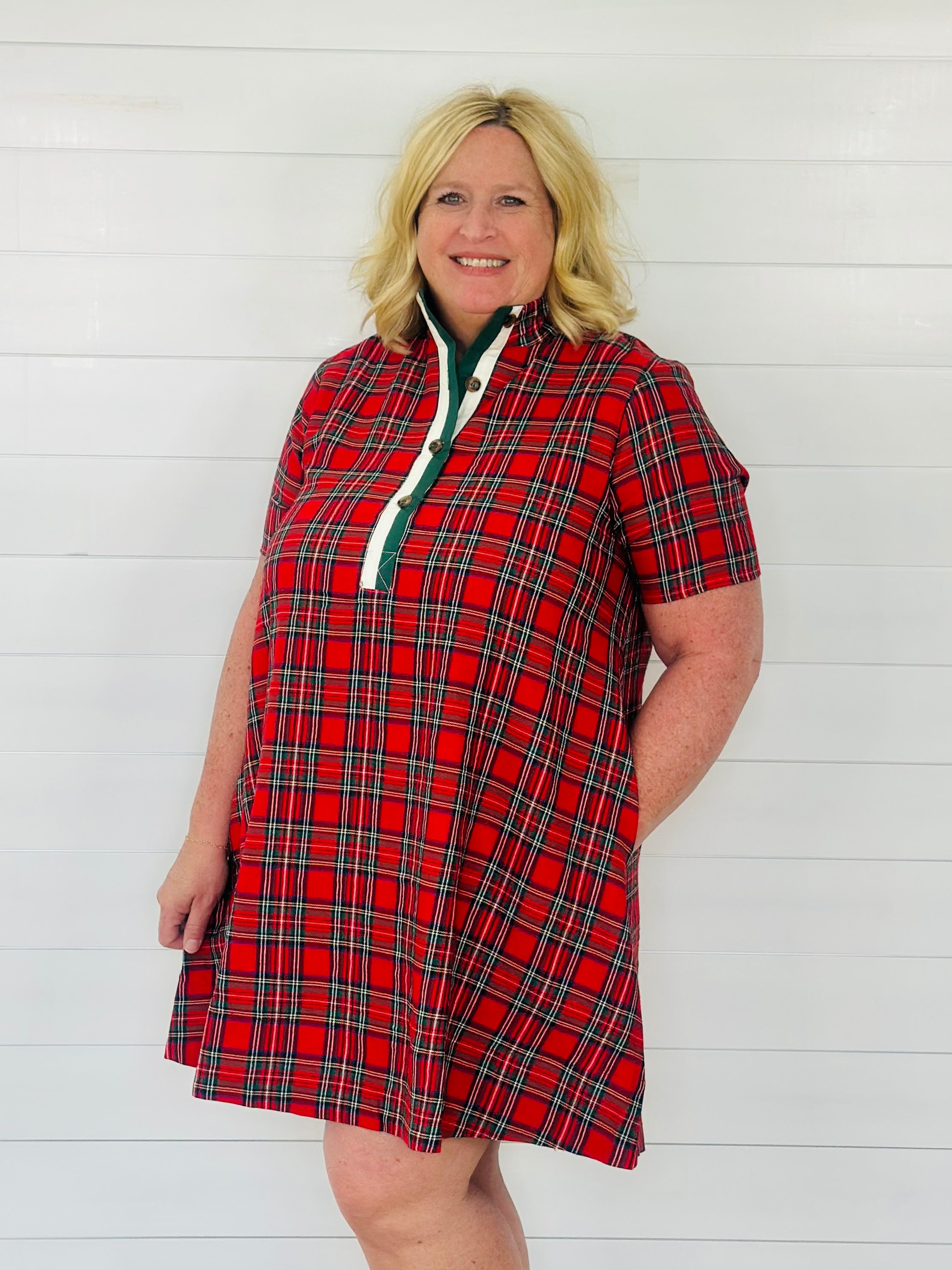 PERFECTLY PLAID DRESS-RED-PLUS