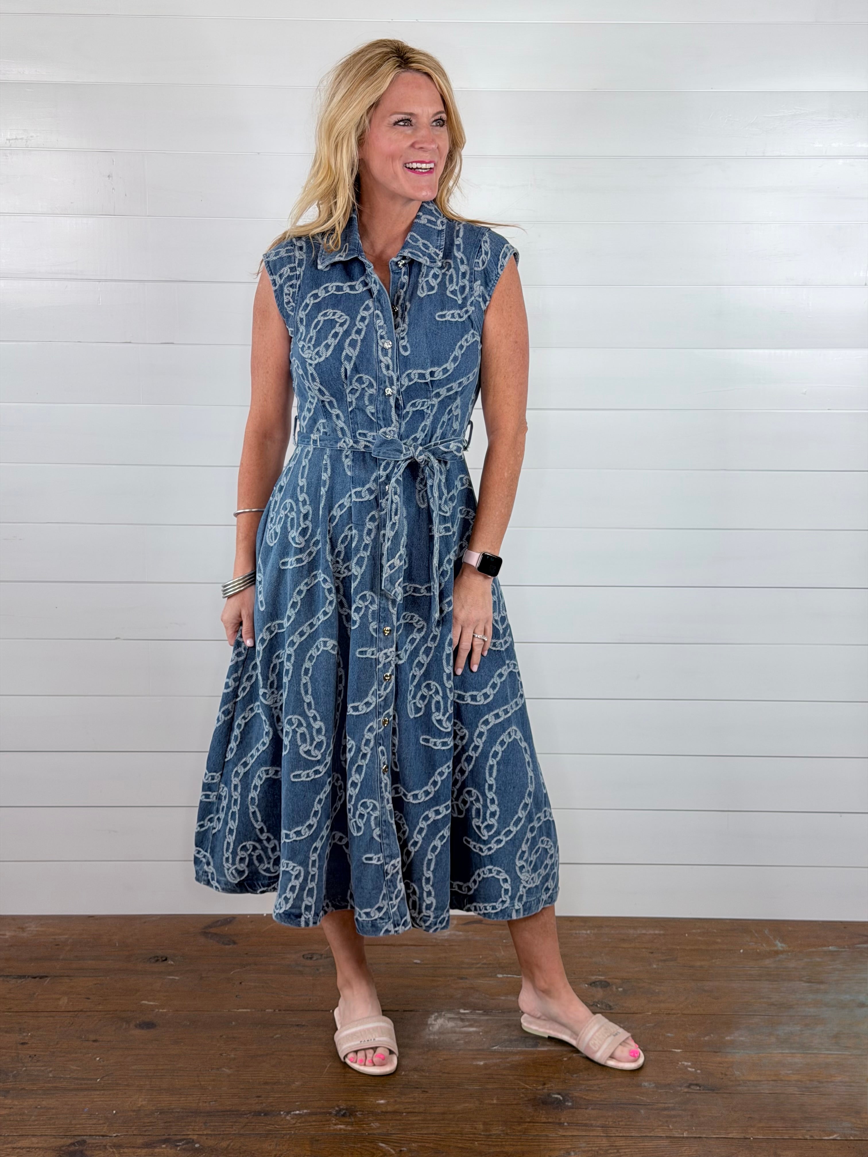 DENIM CHAIN PRINT DRESS