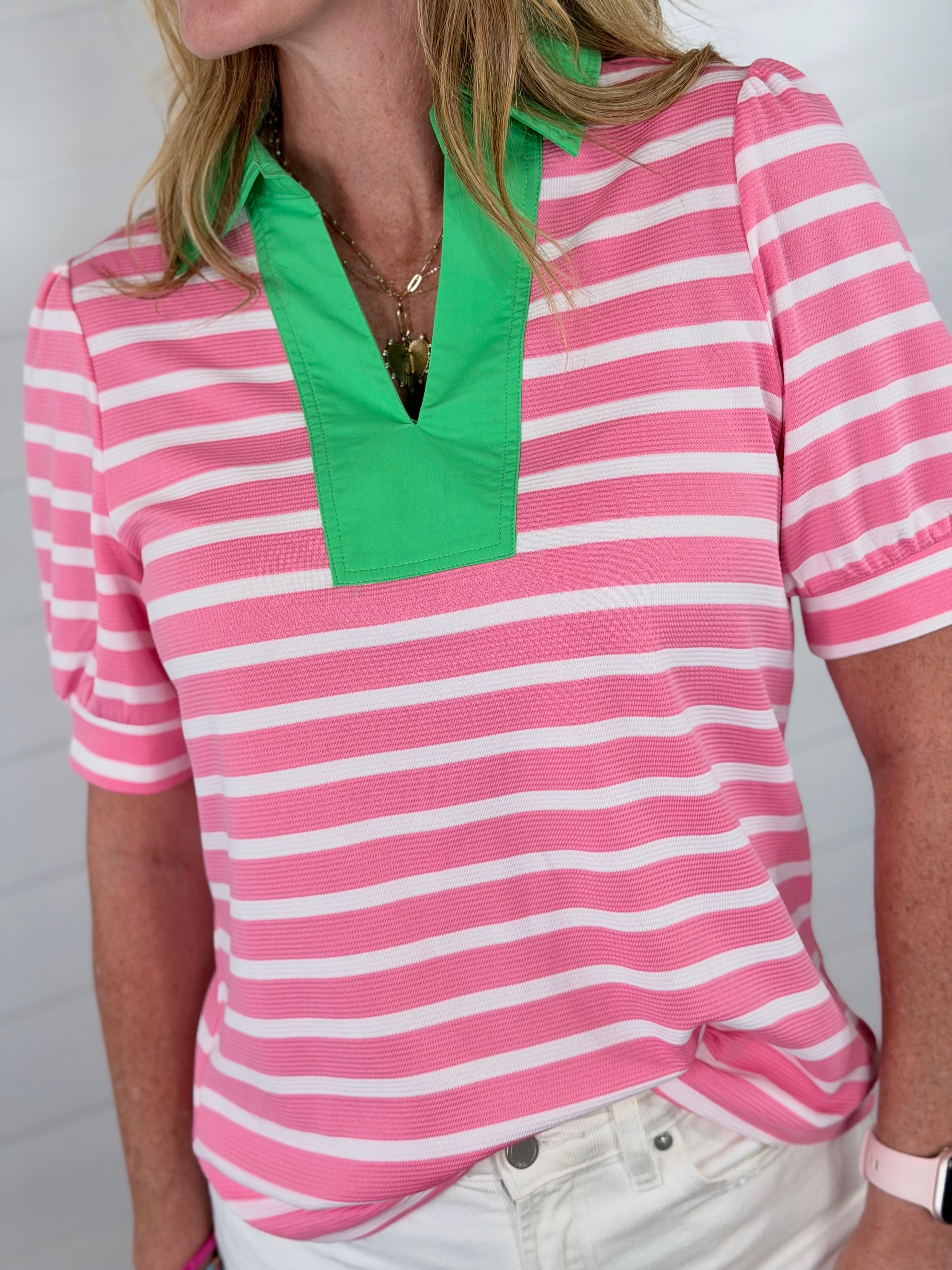 BIRDIE STRIPE TOP-PINK