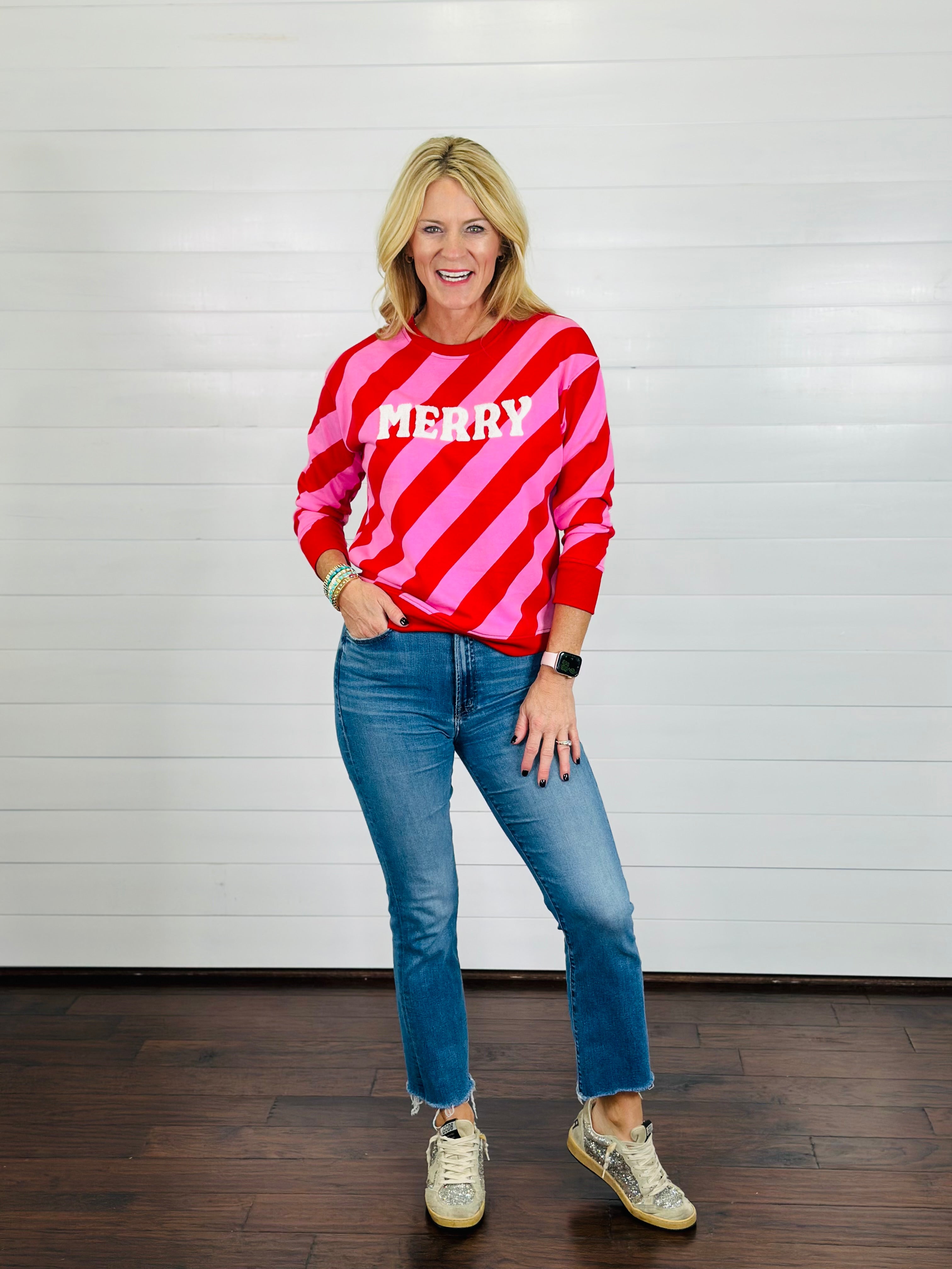 MERRY DIAGONAL STRIPED TOP-RED