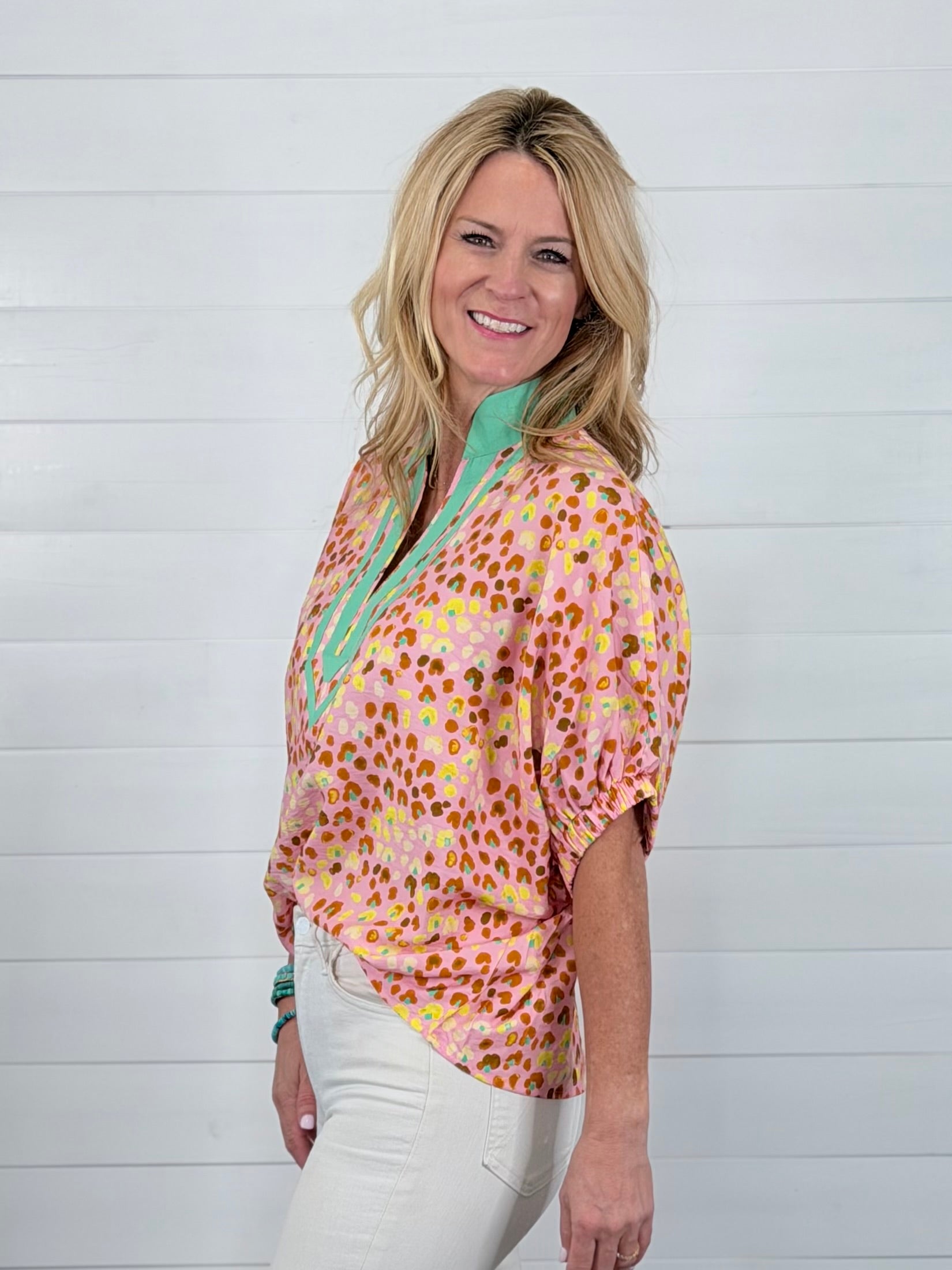 WILD ABOUT SPRING TOP-BLUSH