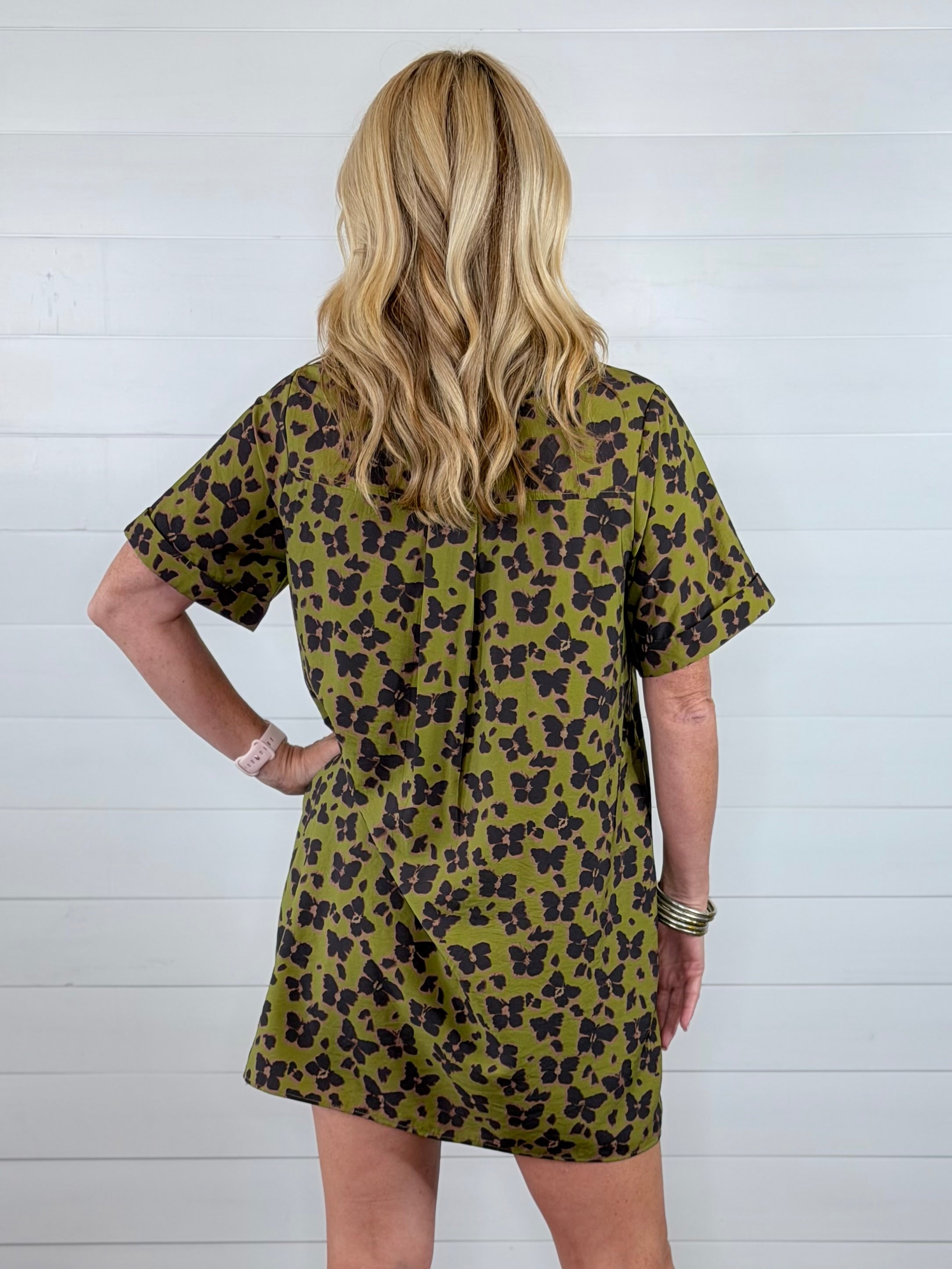 BUTTERFLY CHEETAH DRESS-OLIVE