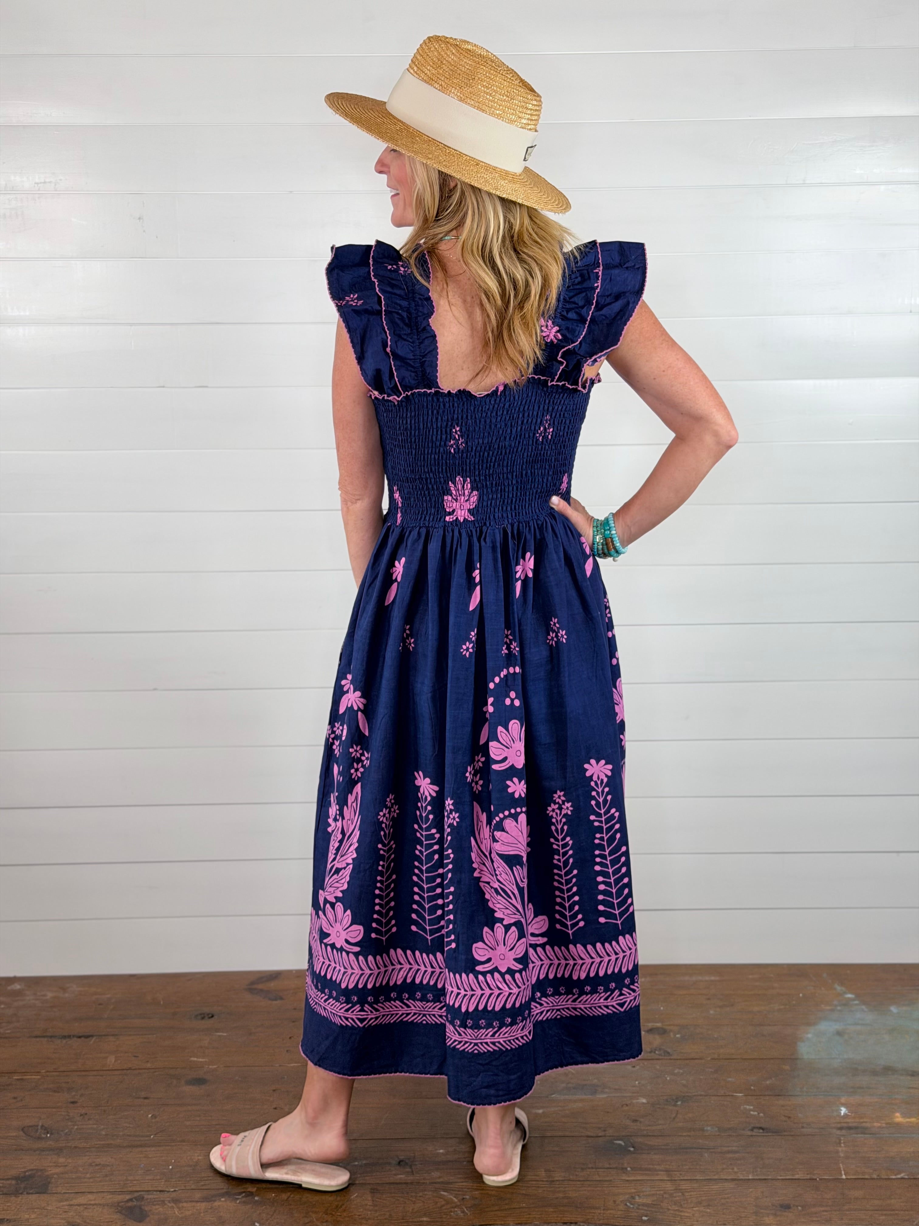 SMOCKED BORDER DRESS