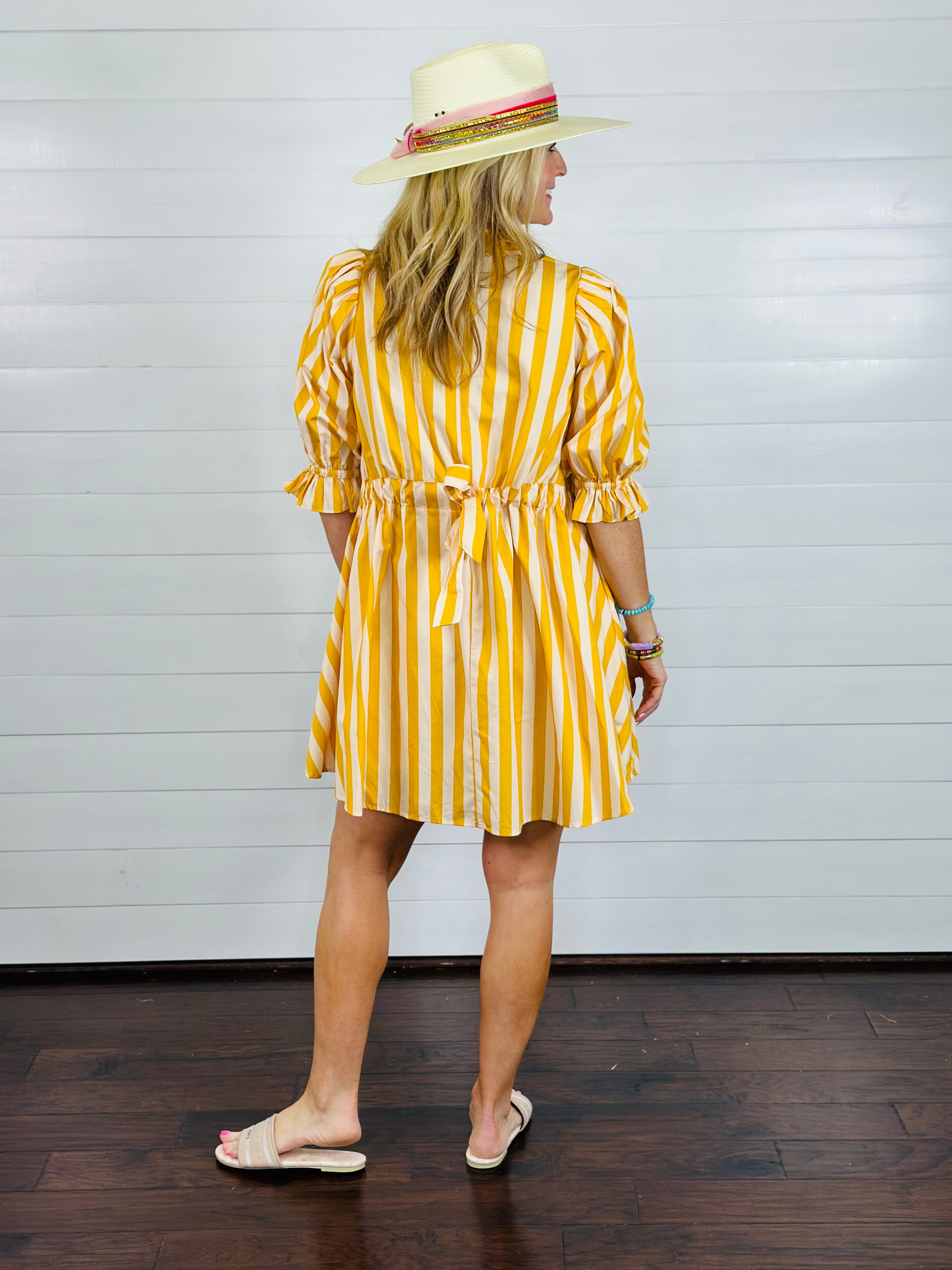SPRINGTIME STRIPES DRESS-YELLOW