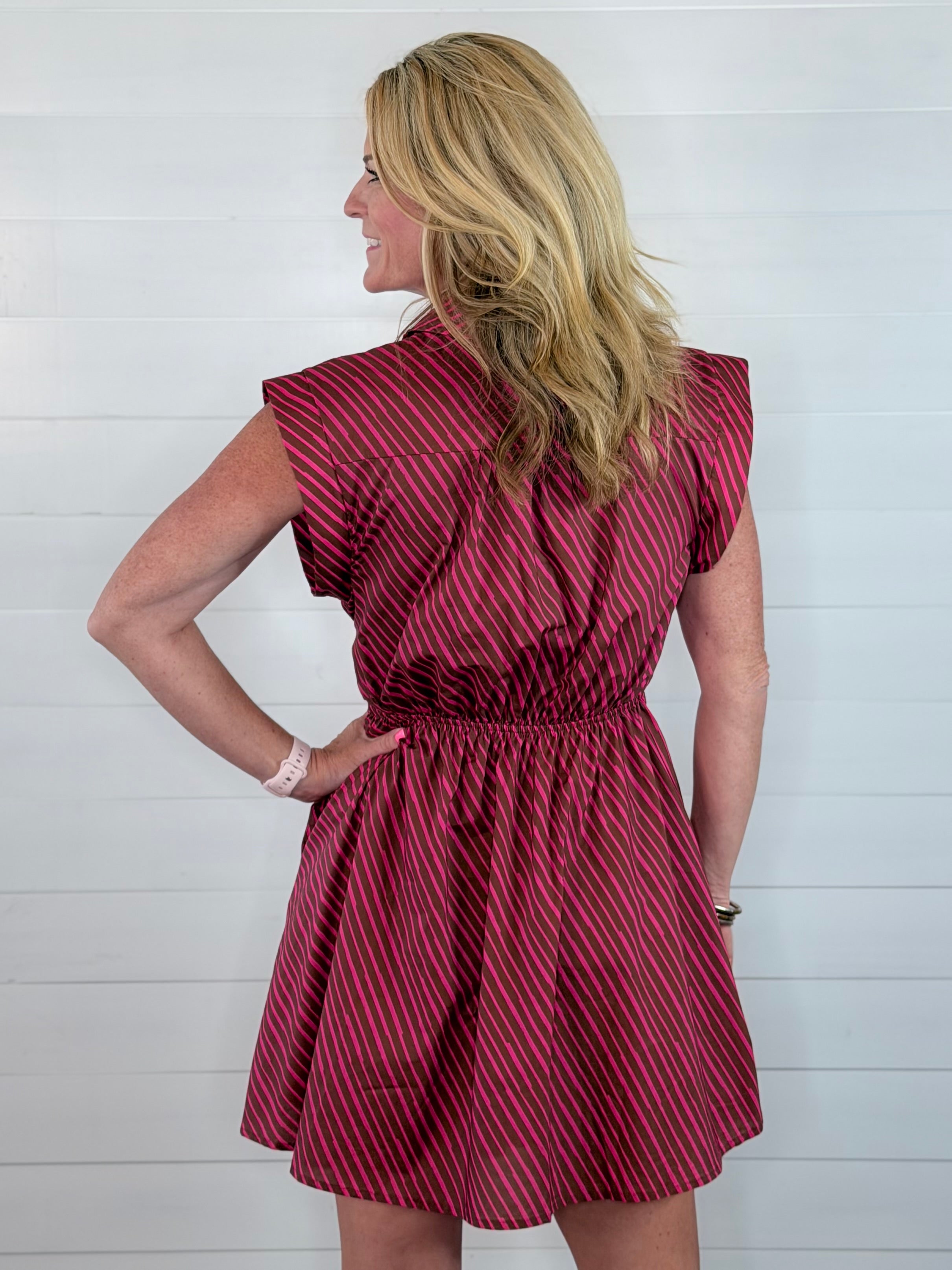 LIVIE DRESS-BROWN/PINK