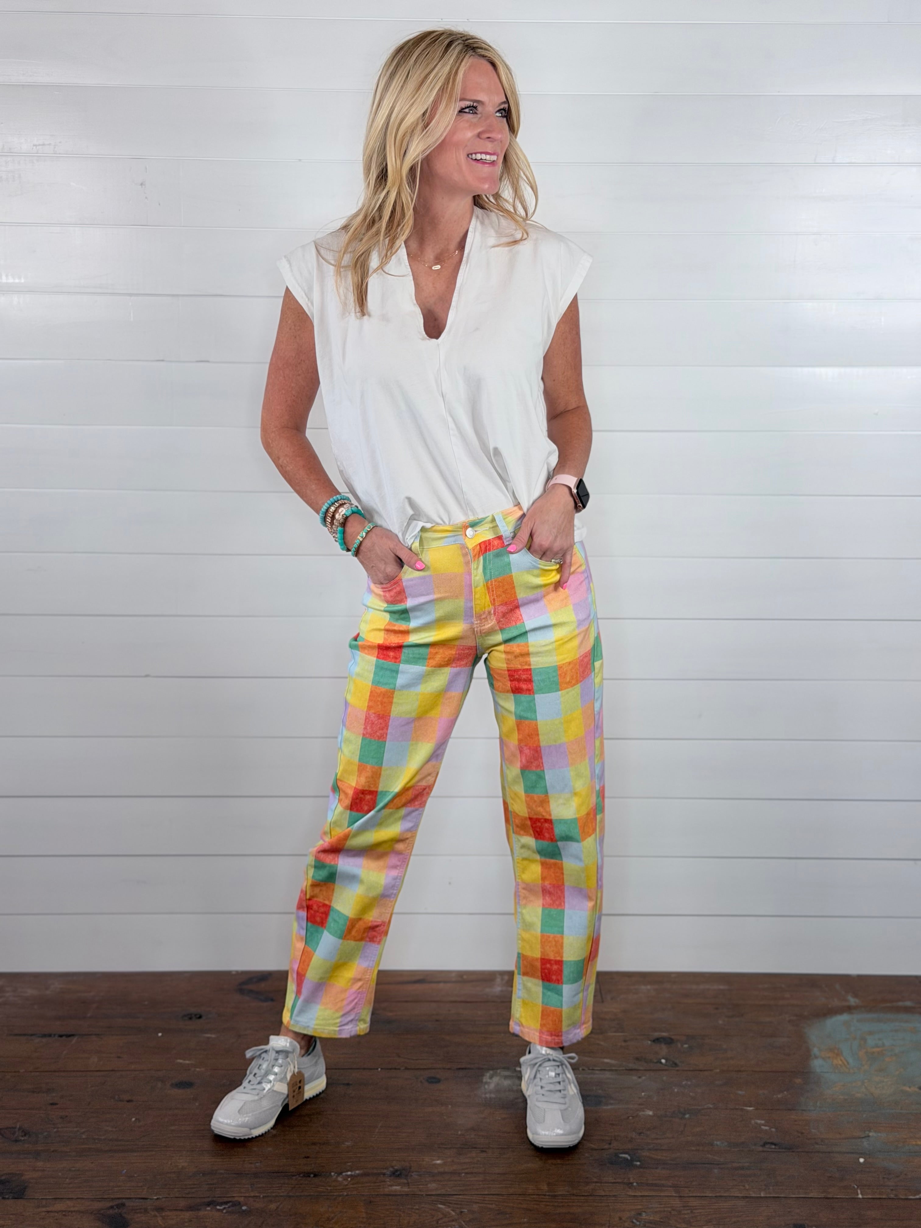 MADRAS PLAID BARREL PANTS