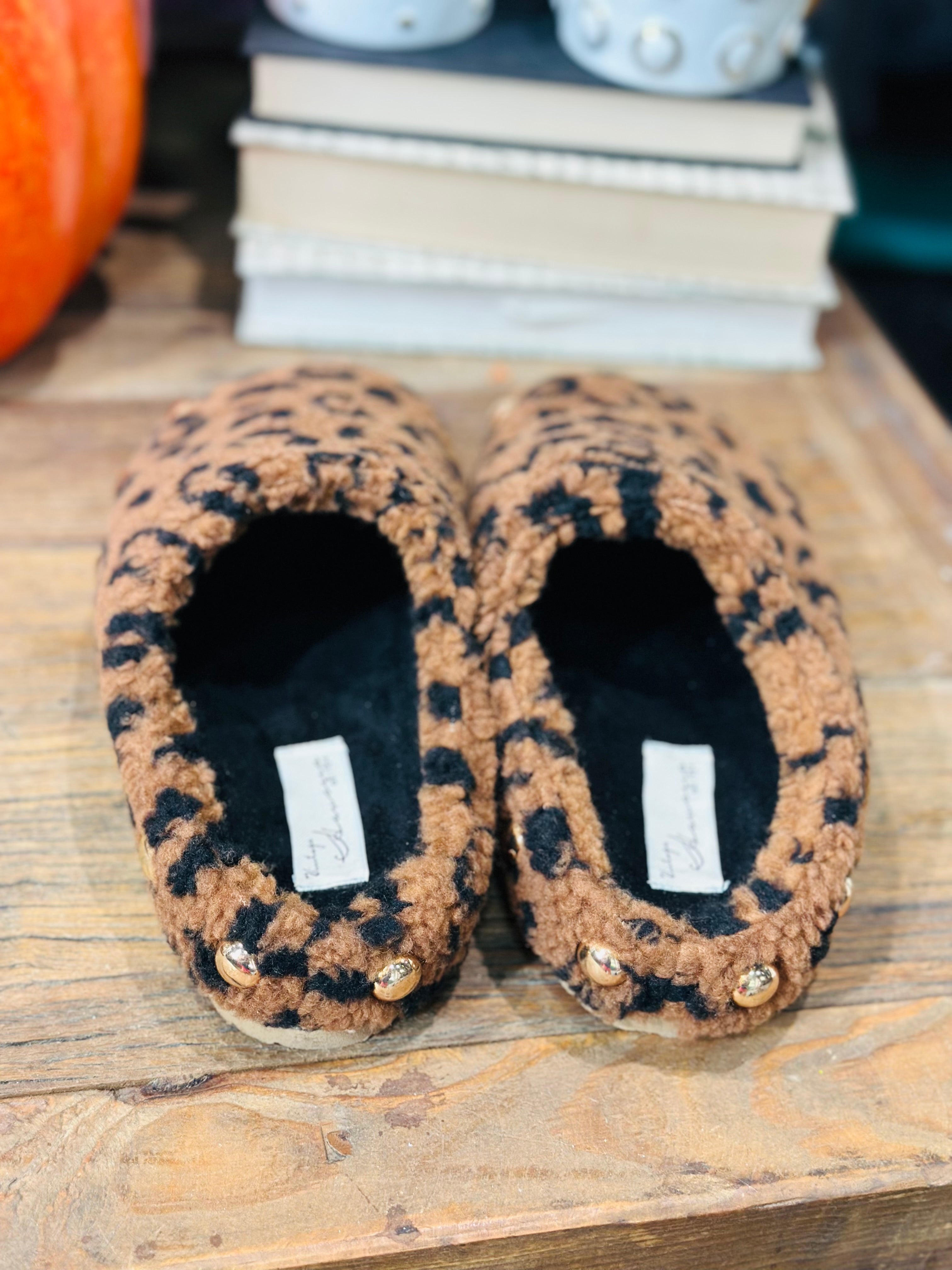 THRILL FLUFFY LEOPARD MULE-BROWN