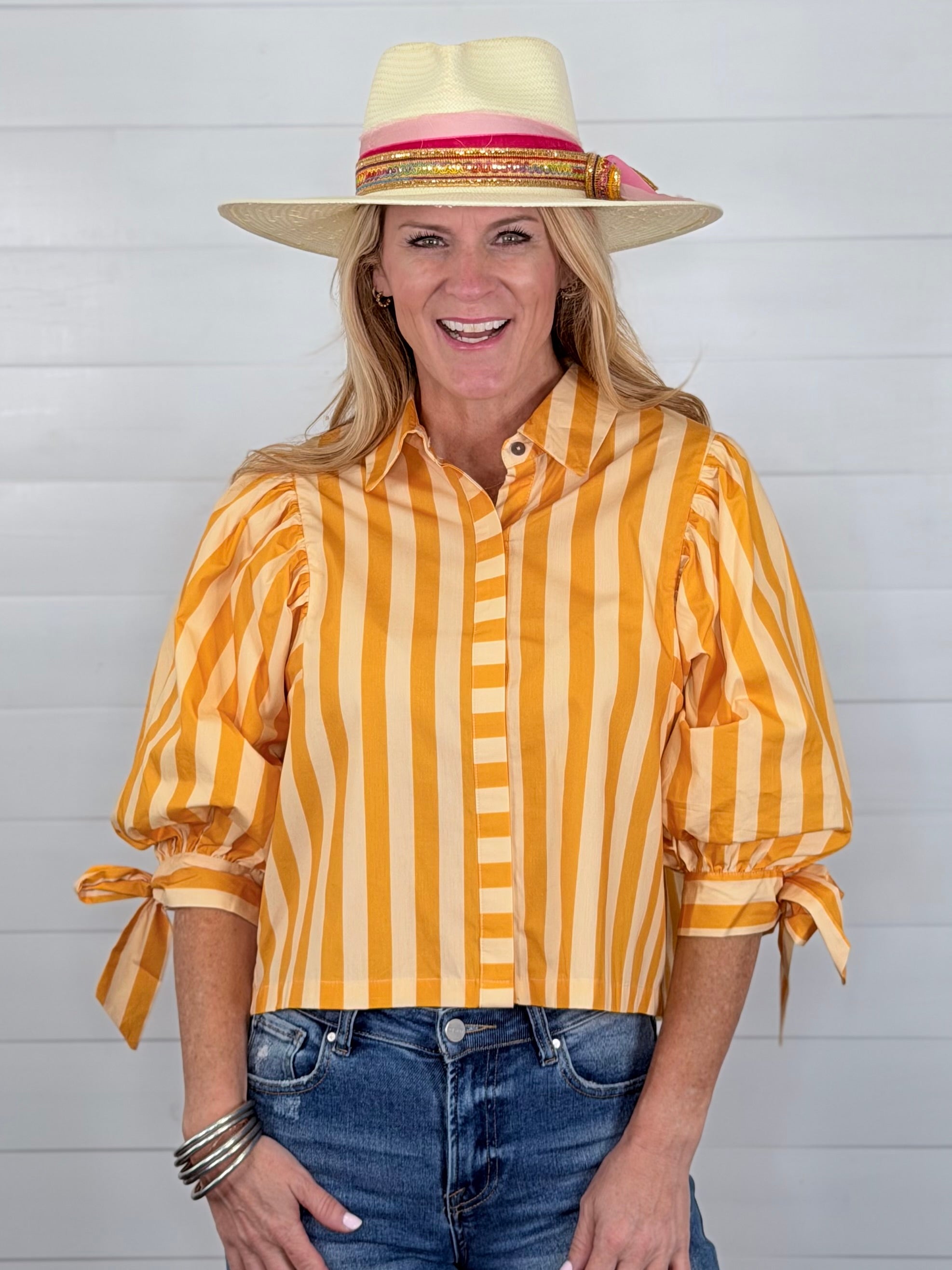 SADIE STRIPED TOP-YELLOW