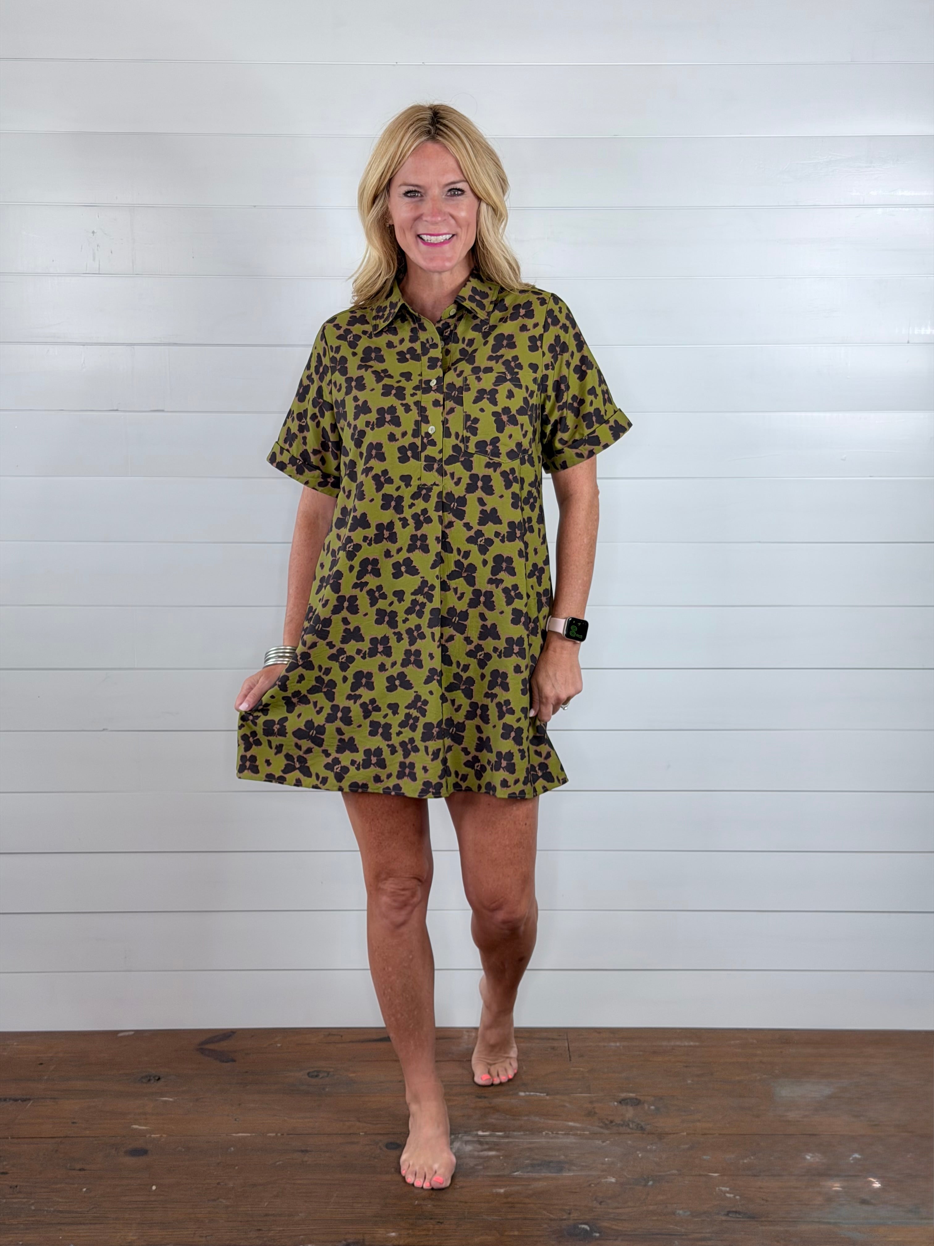 BUTTERFLY CHEETAH DRESS-OLIVE