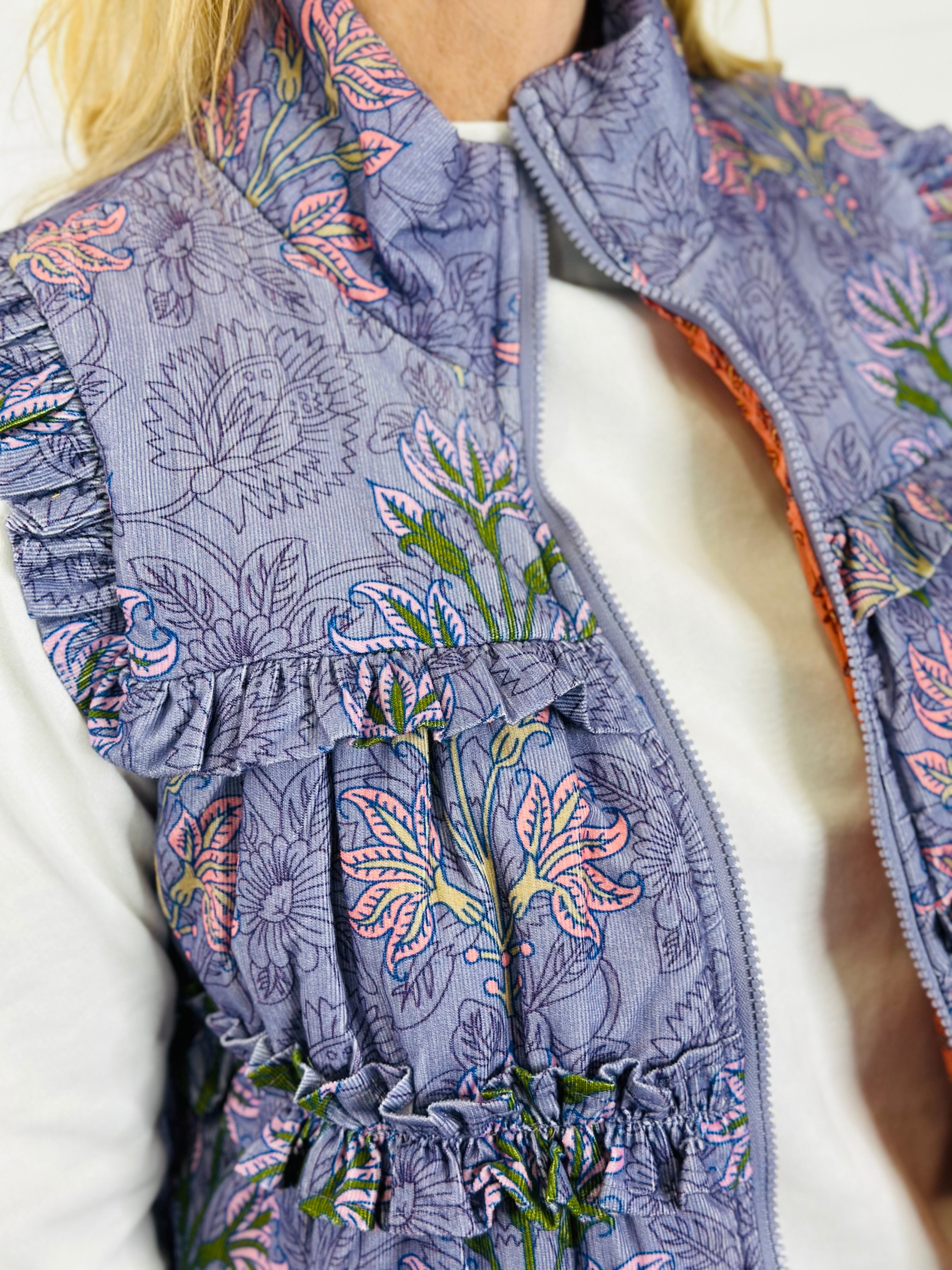 BLOCK PRINT CORDUROY VEST