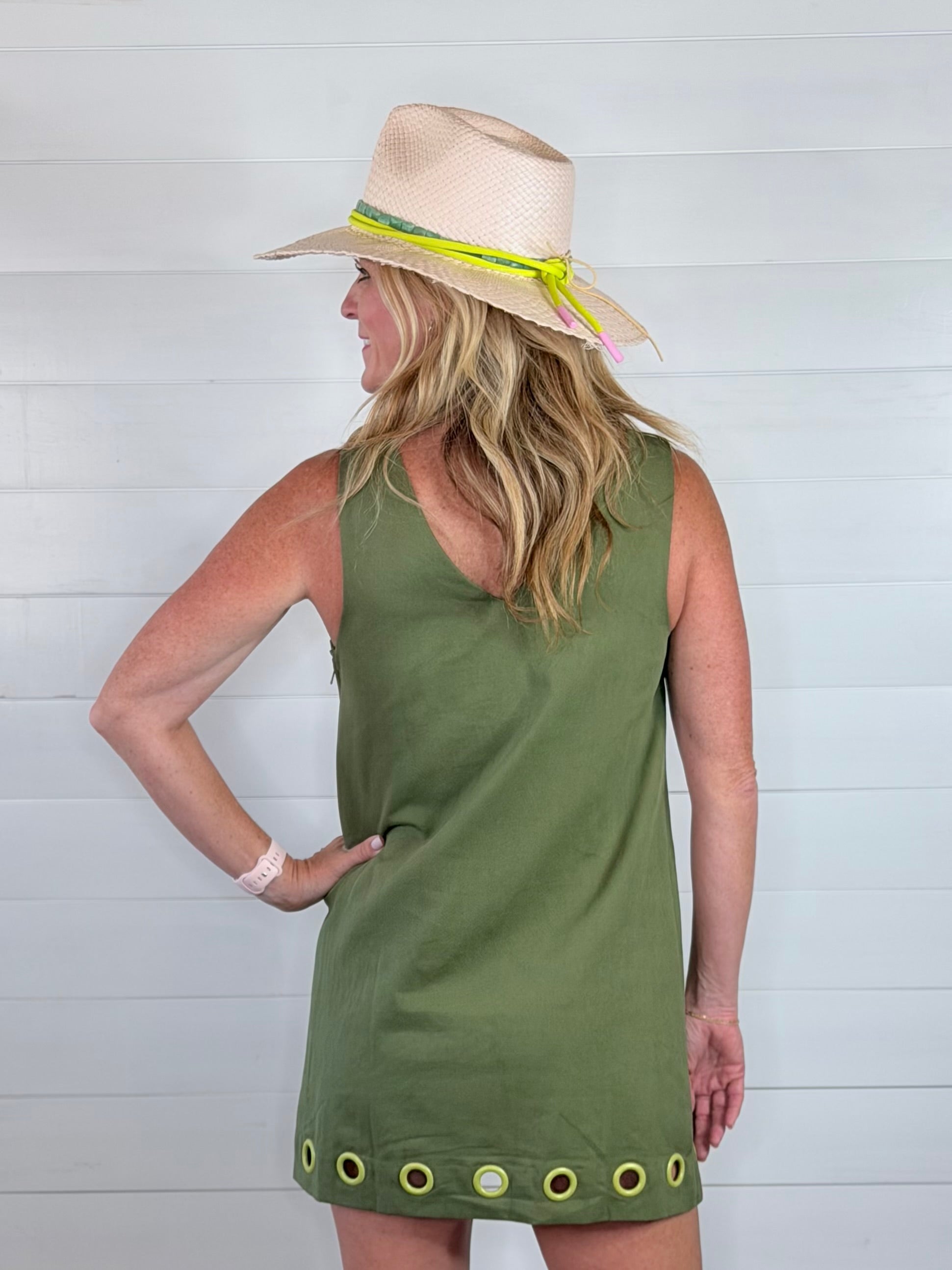 OLIVE GROMMIT DRESS