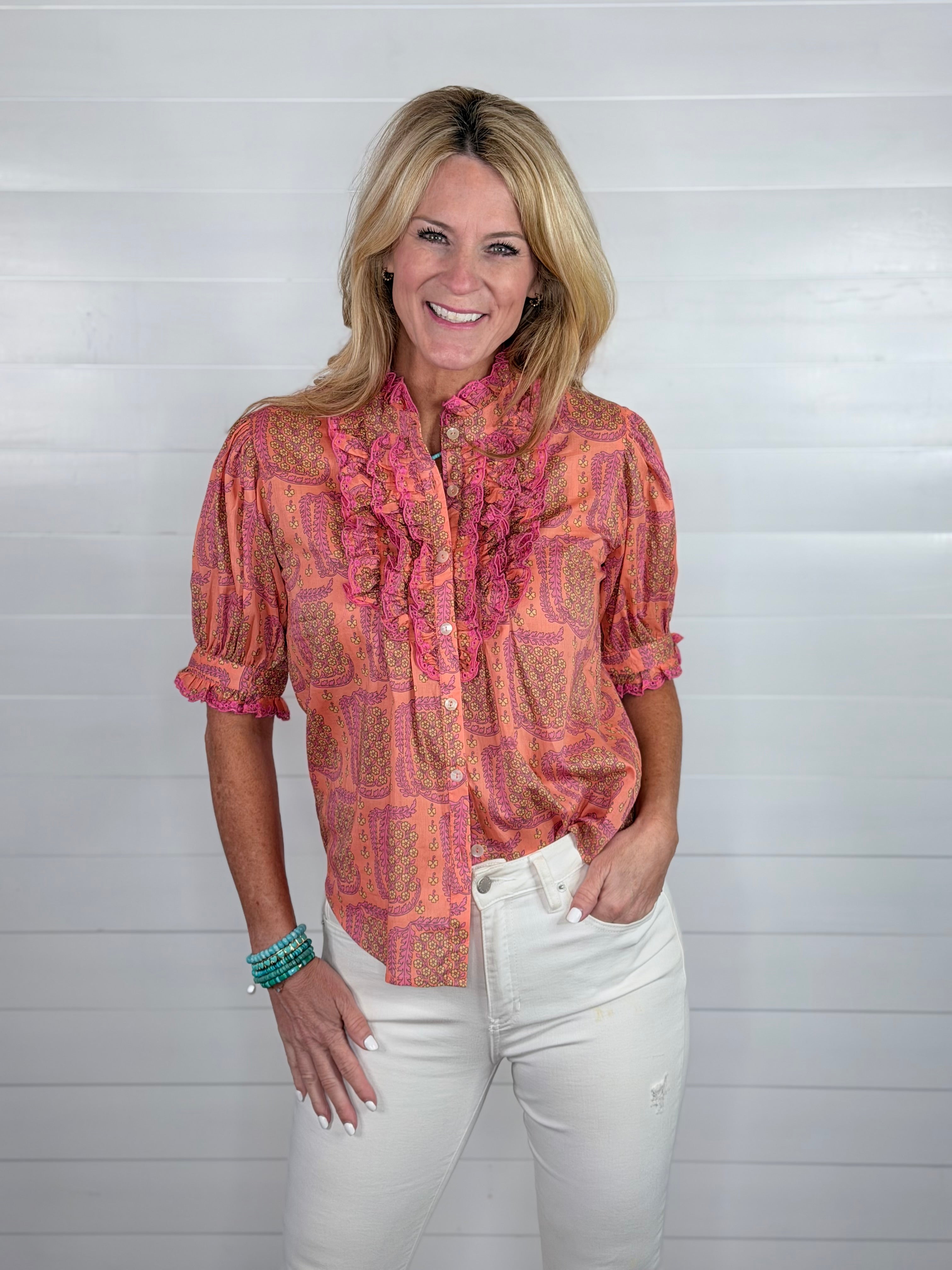 EYELET RUFFLED TOP