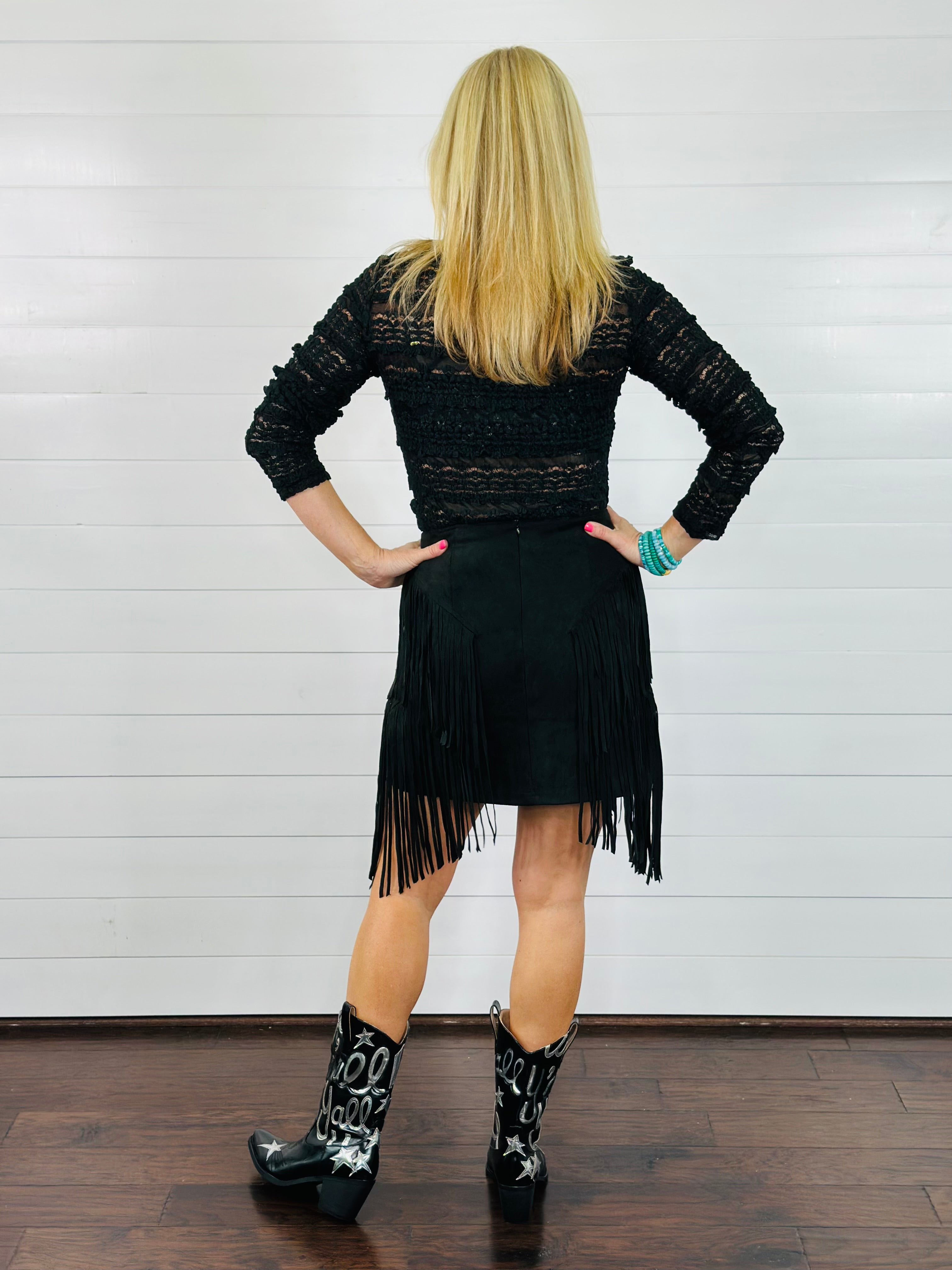 GIDDY UP LACE TOP-BLACK