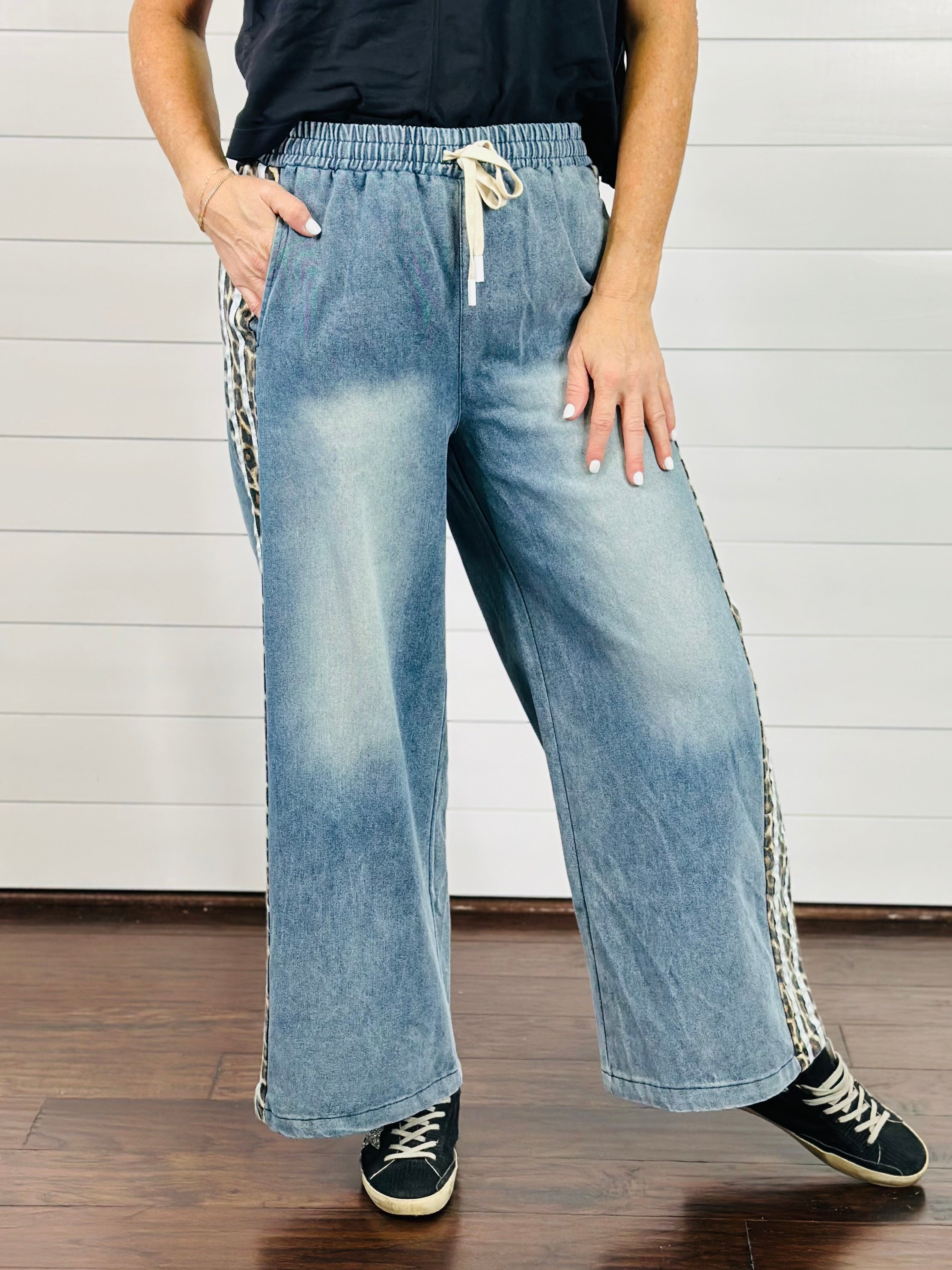 KELSEY WIDE LEG DENIM PANTS-WHITE