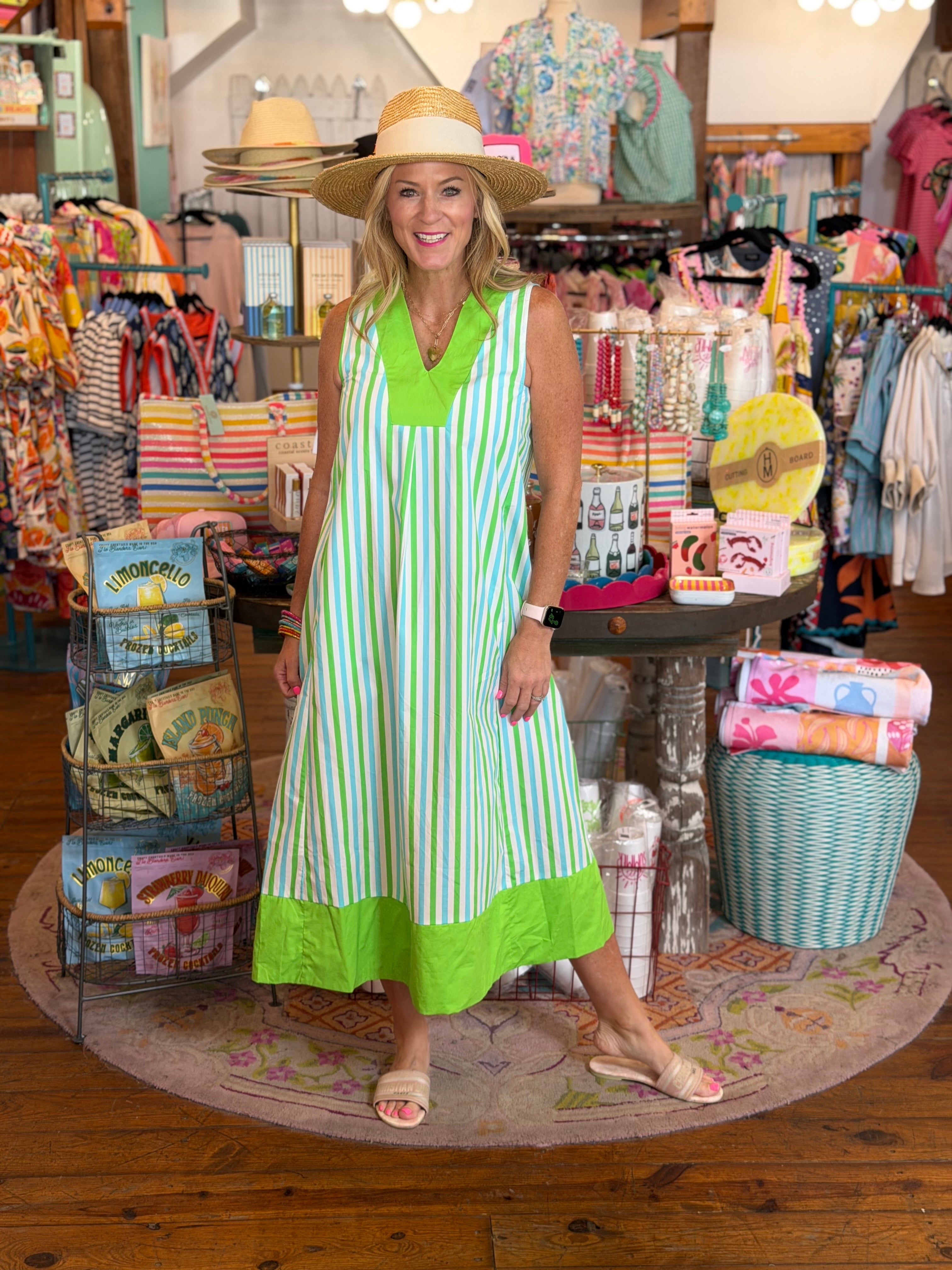 BEACH PLEASE STRIPED DRESS