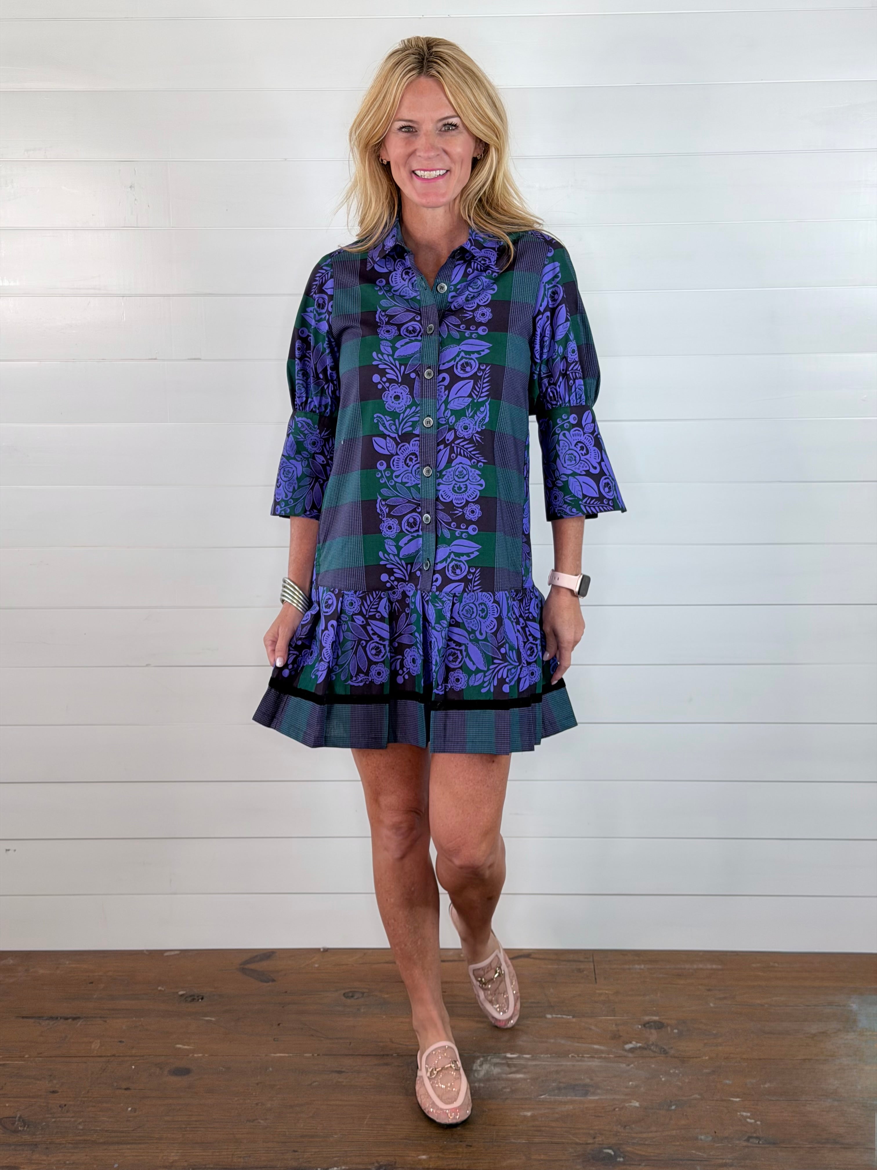 PLEATED DROP WAIST DRESS