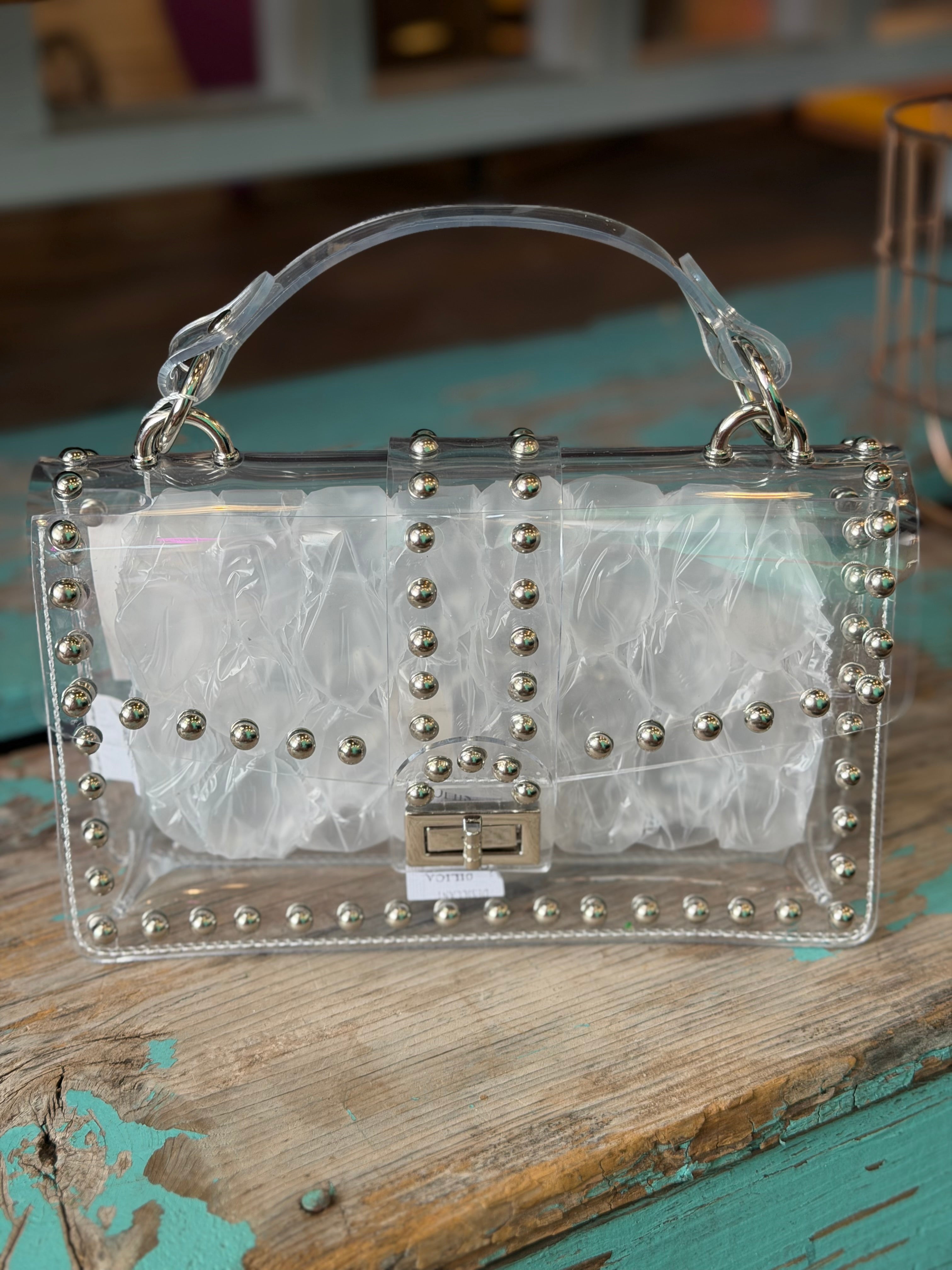 SILVER STUDDED CLEAR PURSE