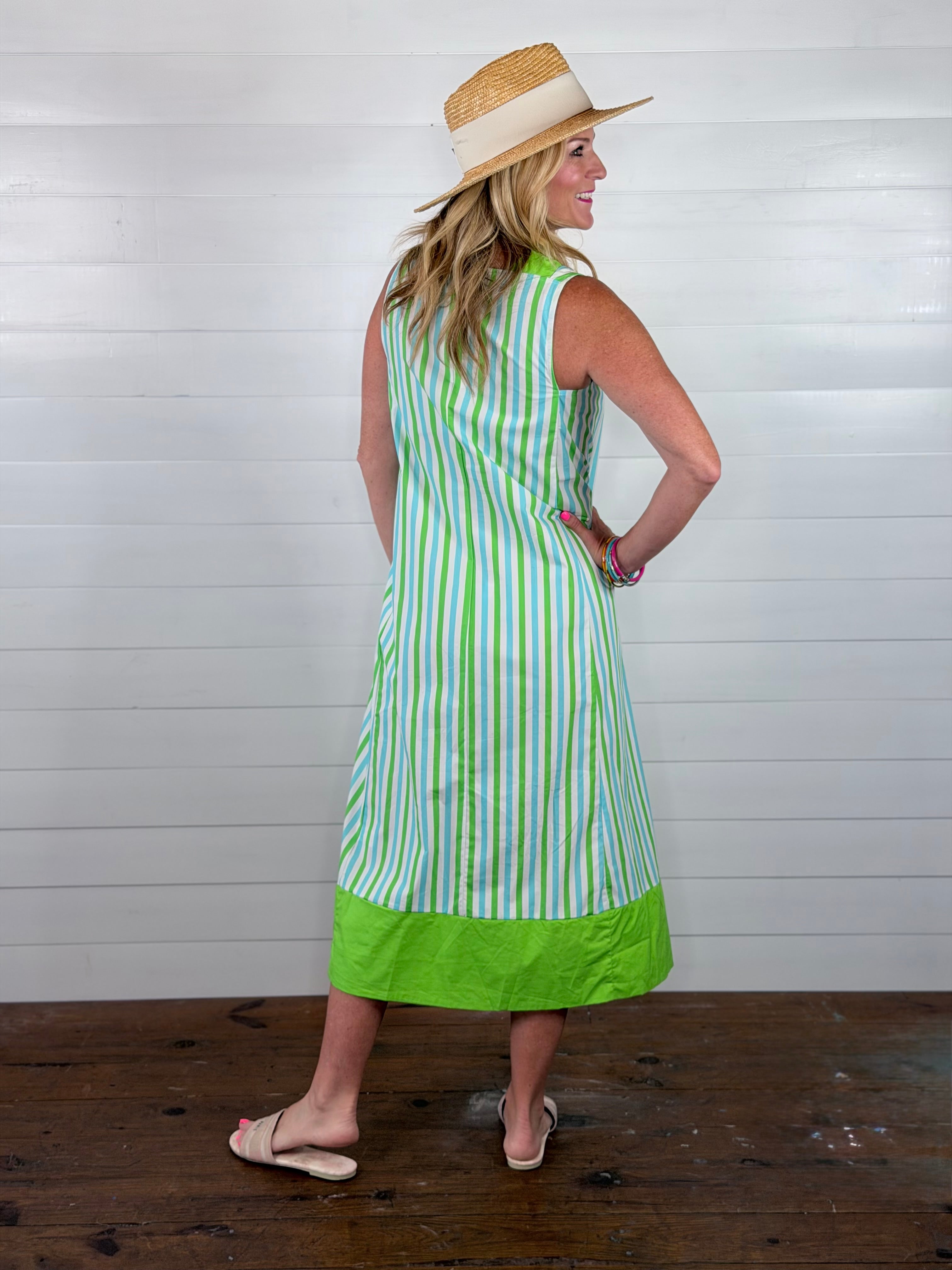 BEACH PLEASE STRIPED DRESS