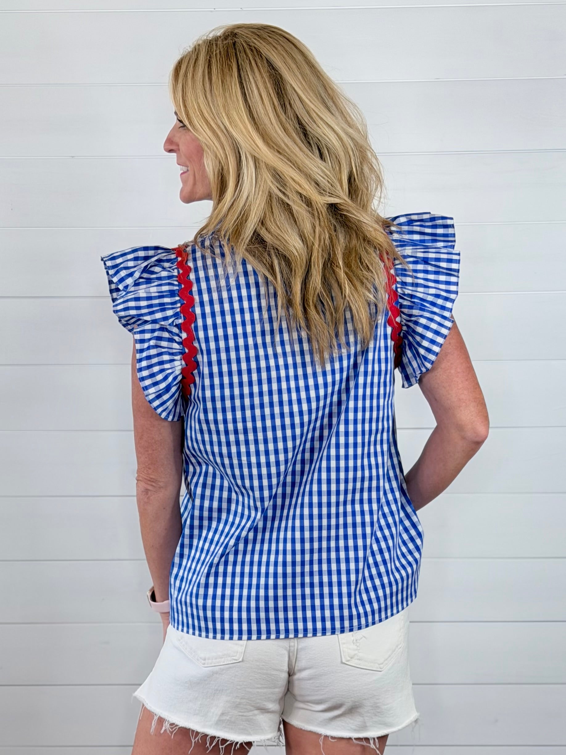 HOLLY GINGHAM TOP-BLUE