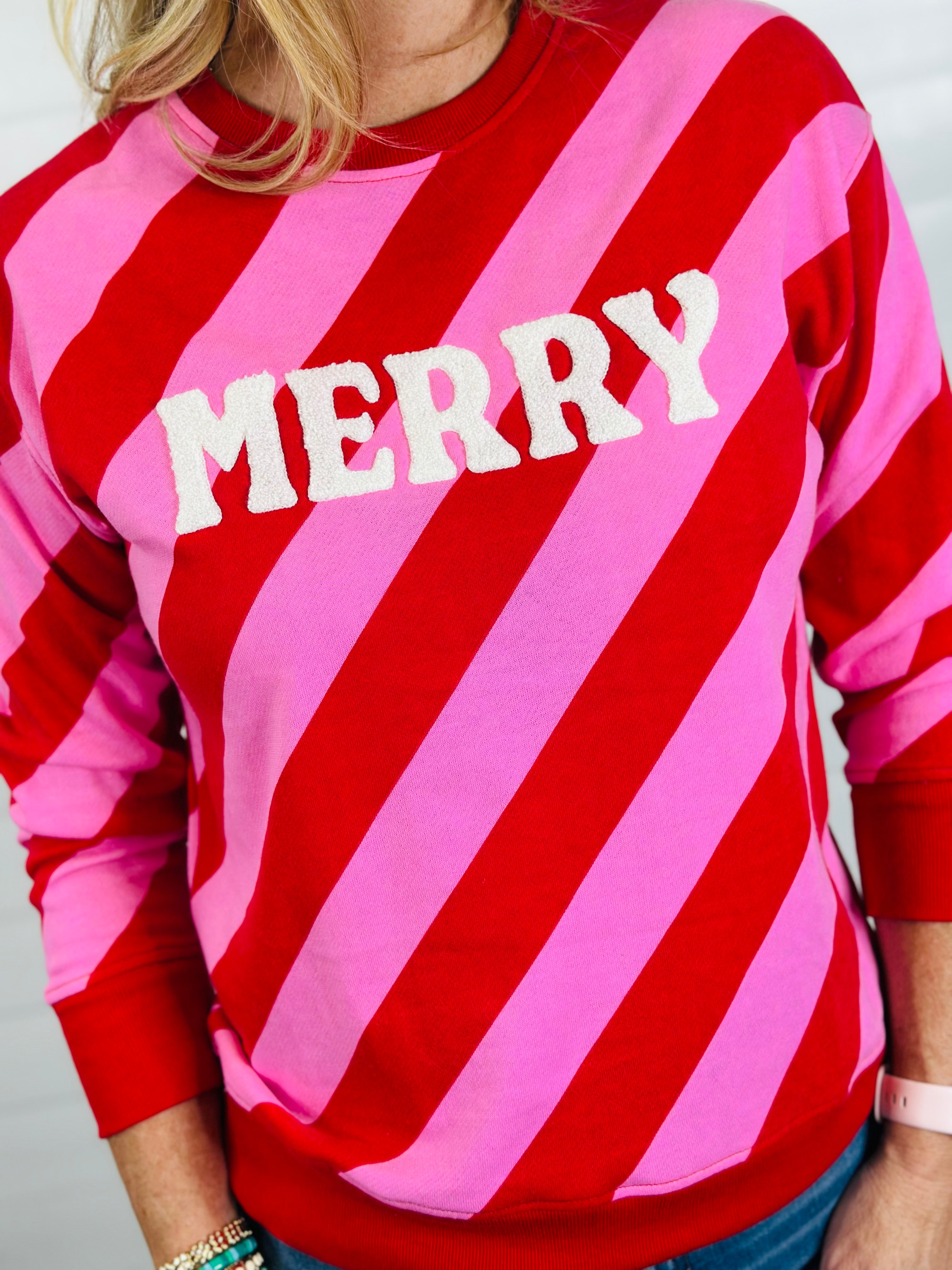 MERRY DIAGONAL STRIPED TOP-RED