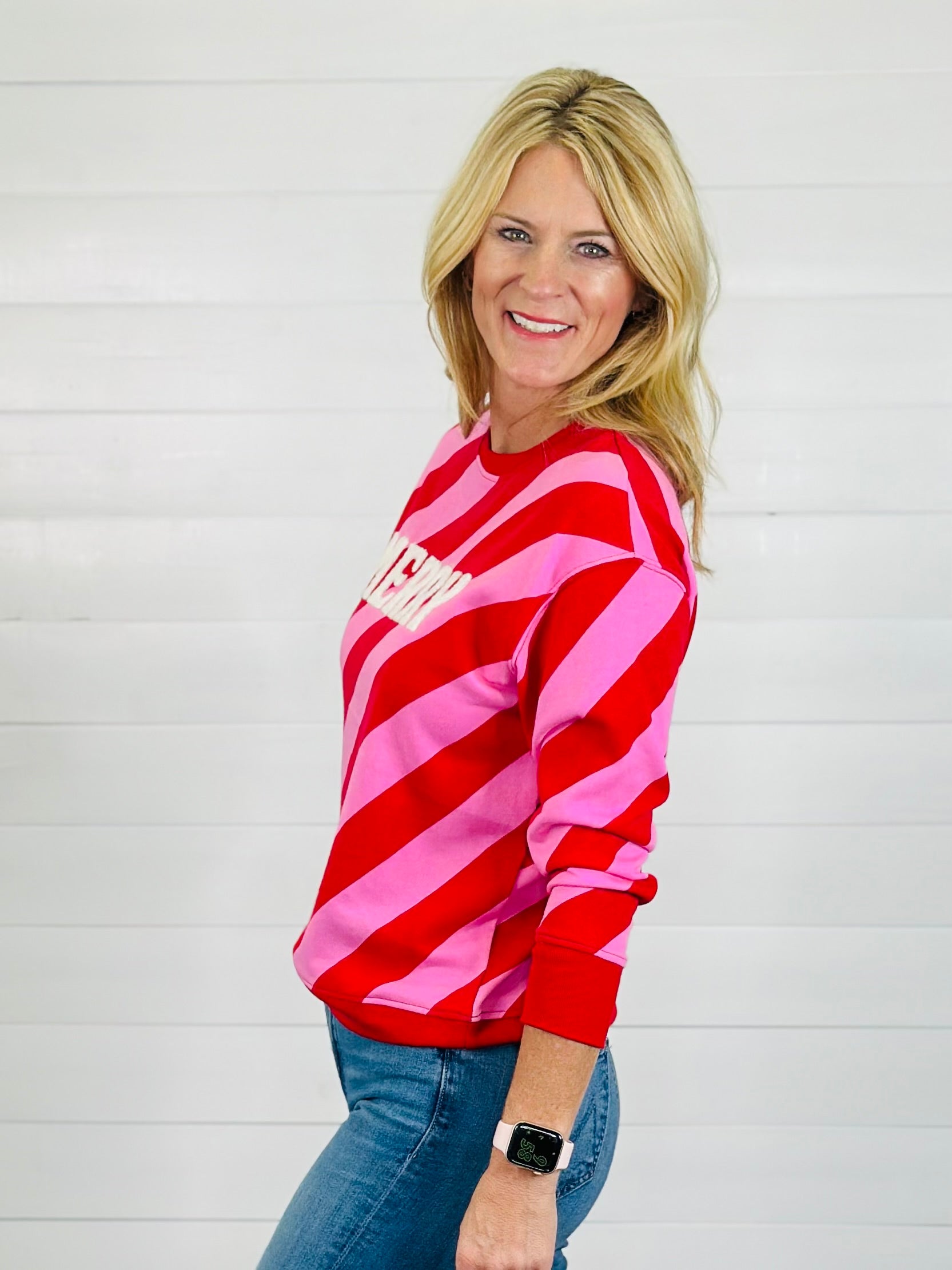 MERRY DIAGONAL STRIPED TOP-RED