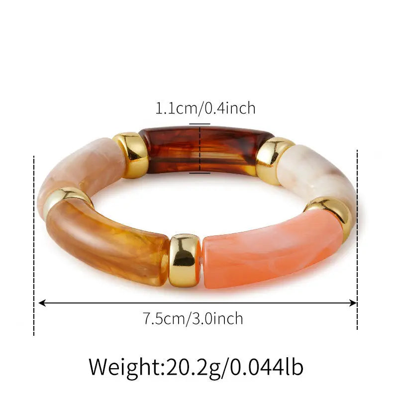 GOLD SECTIONED STRETCH BRACELET-AMBER/PINK MIX