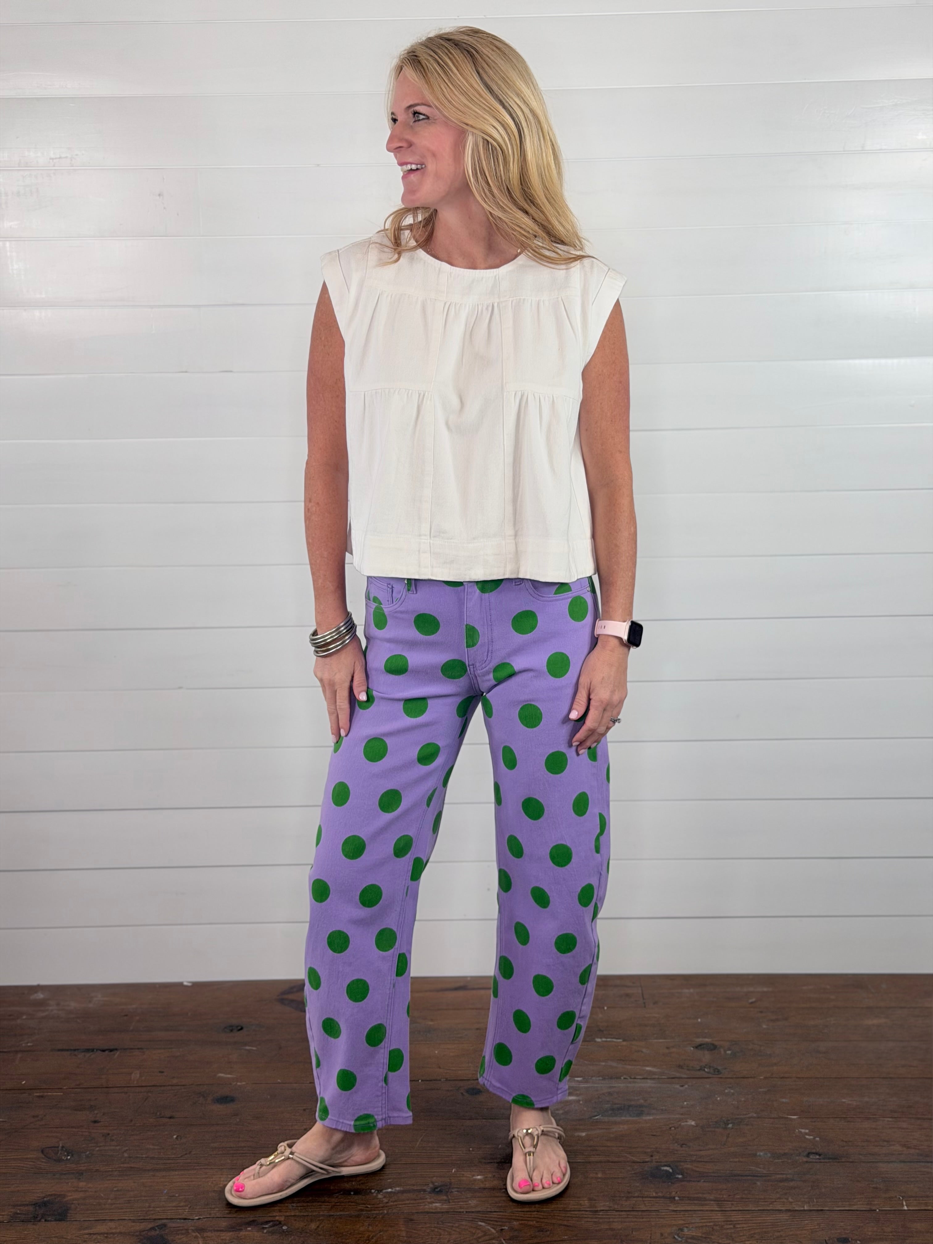PURPLE POLKA DOT BARREL PANTS