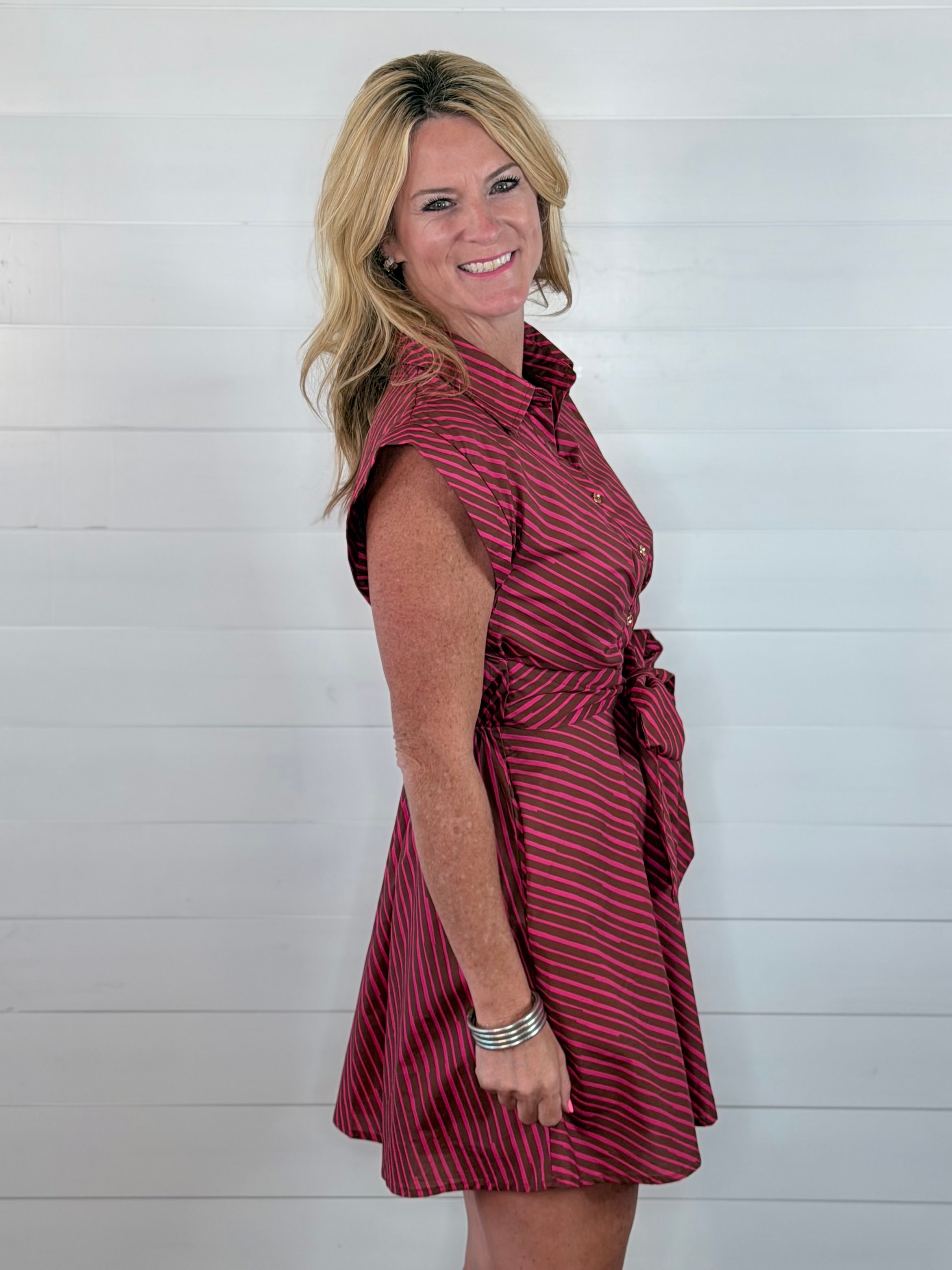 LIVIE DRESS-BROWN/PINK