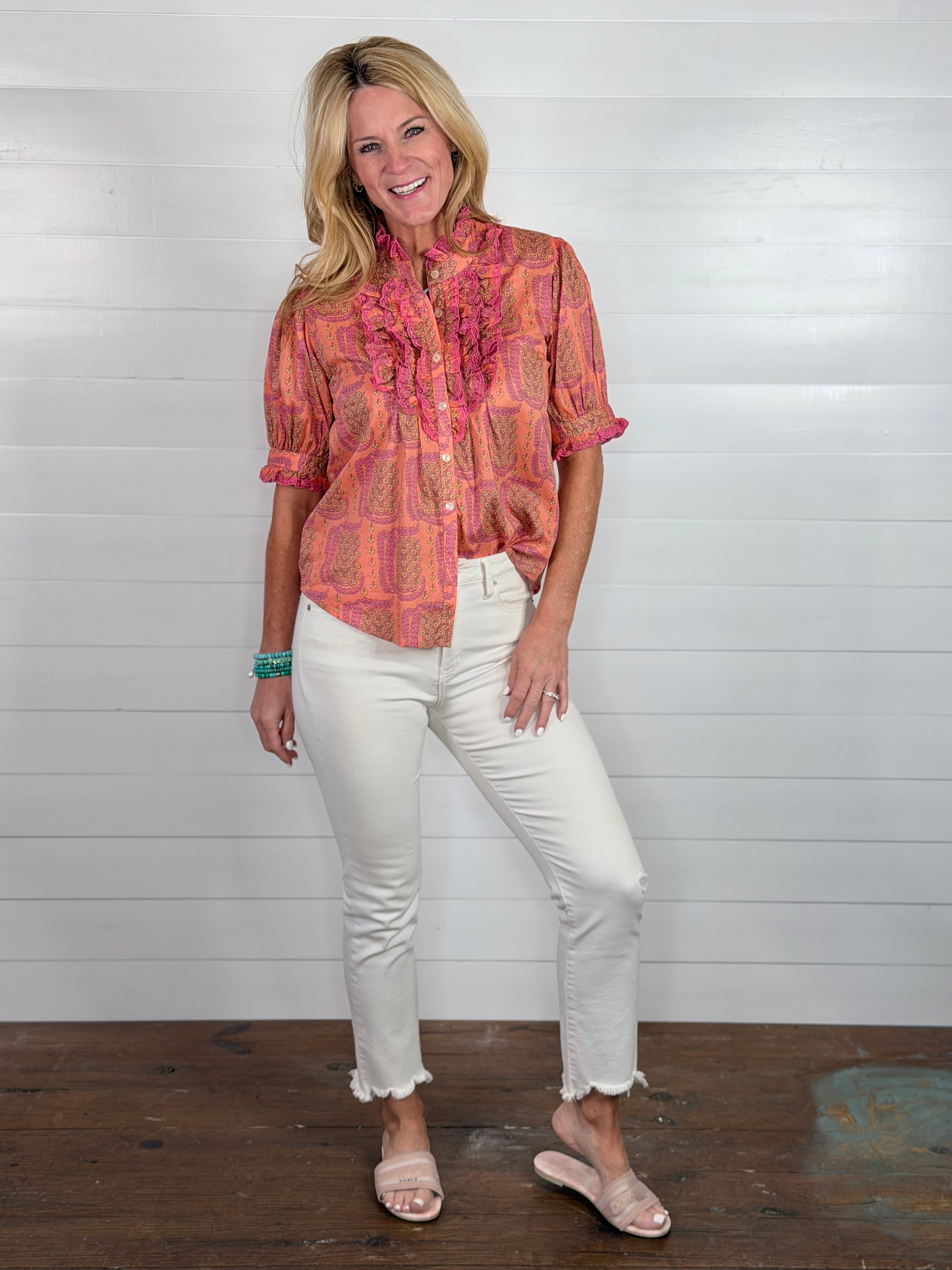 EYELET RUFFLED TOP