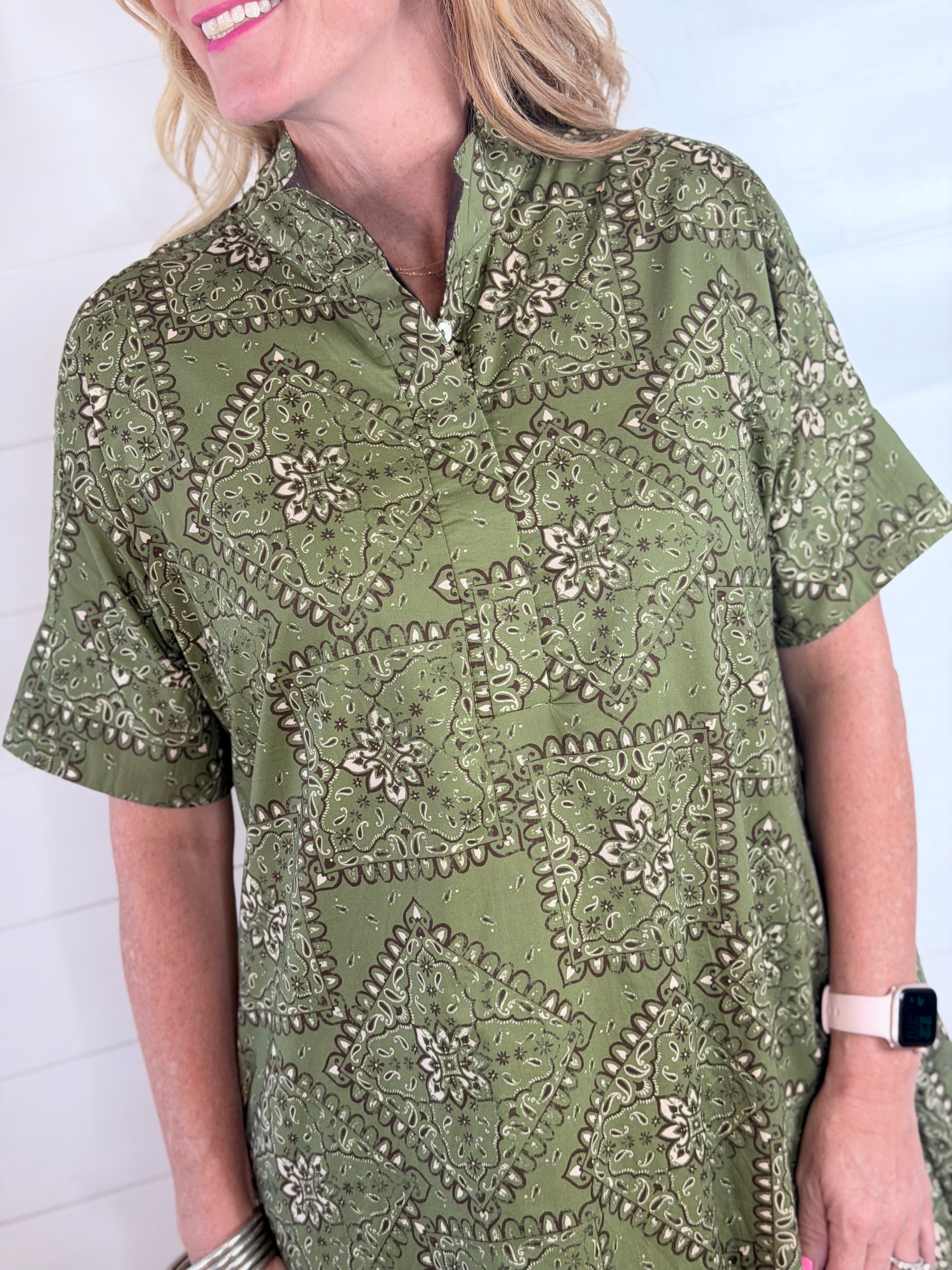 OLIVE BANDANA DRESS