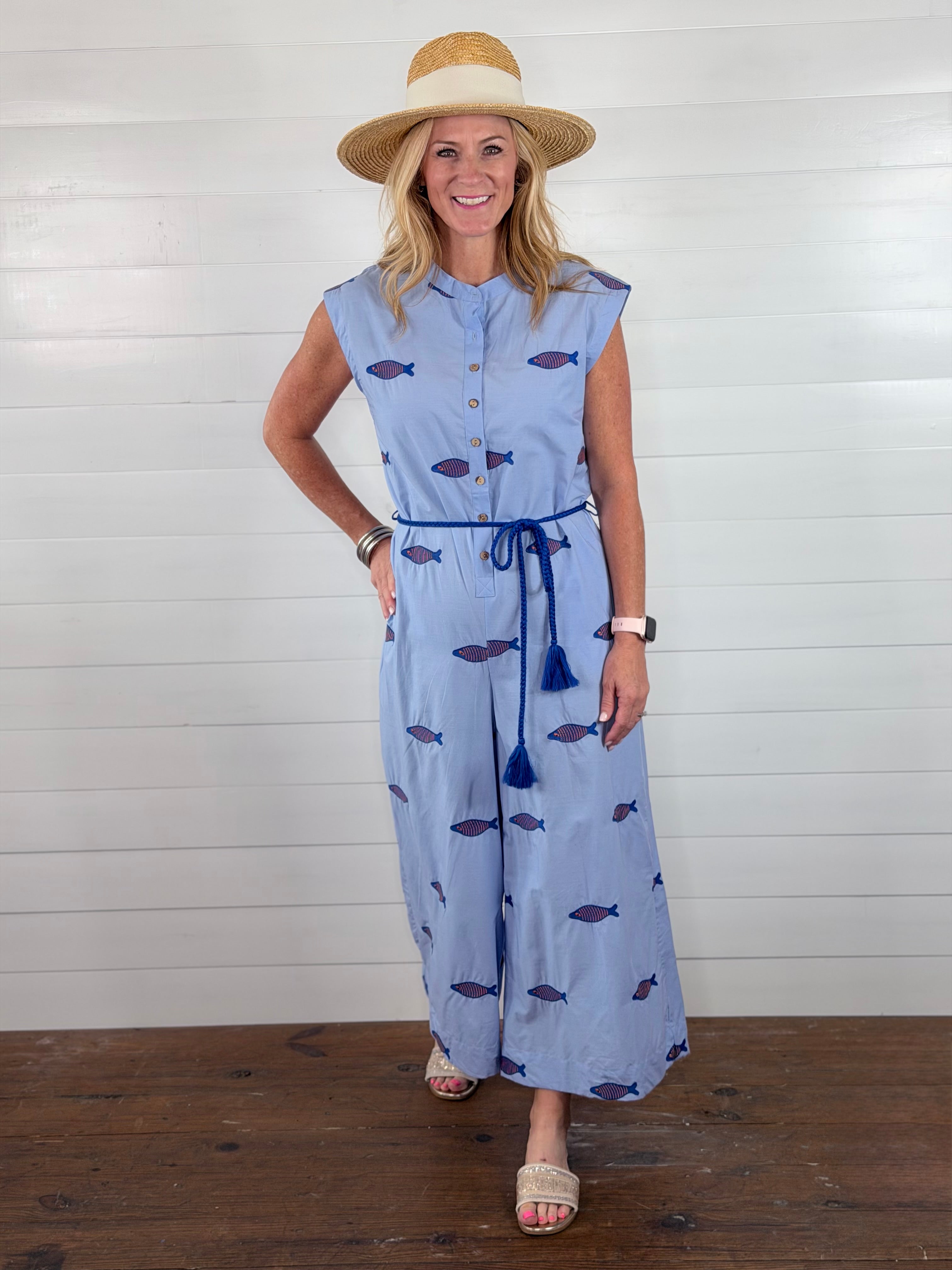 EMBROIDERED FISH JUMPSUIT