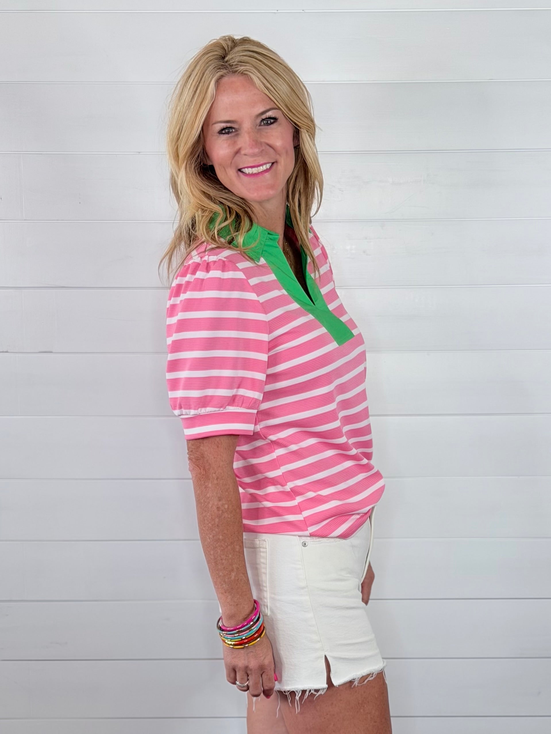BIRDIE STRIPE TOP-PINK