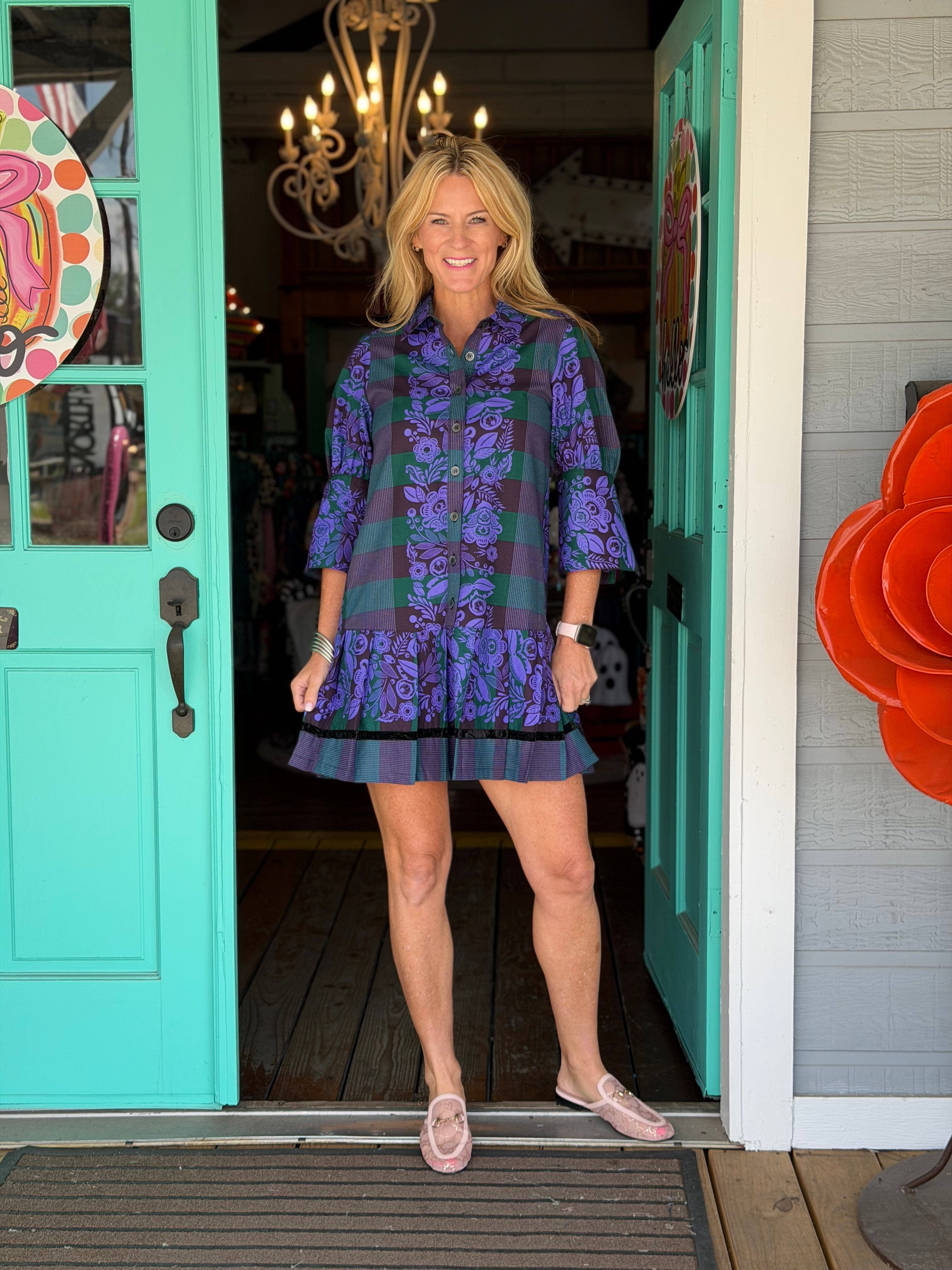 PLEATED DROP WAIST DRESS