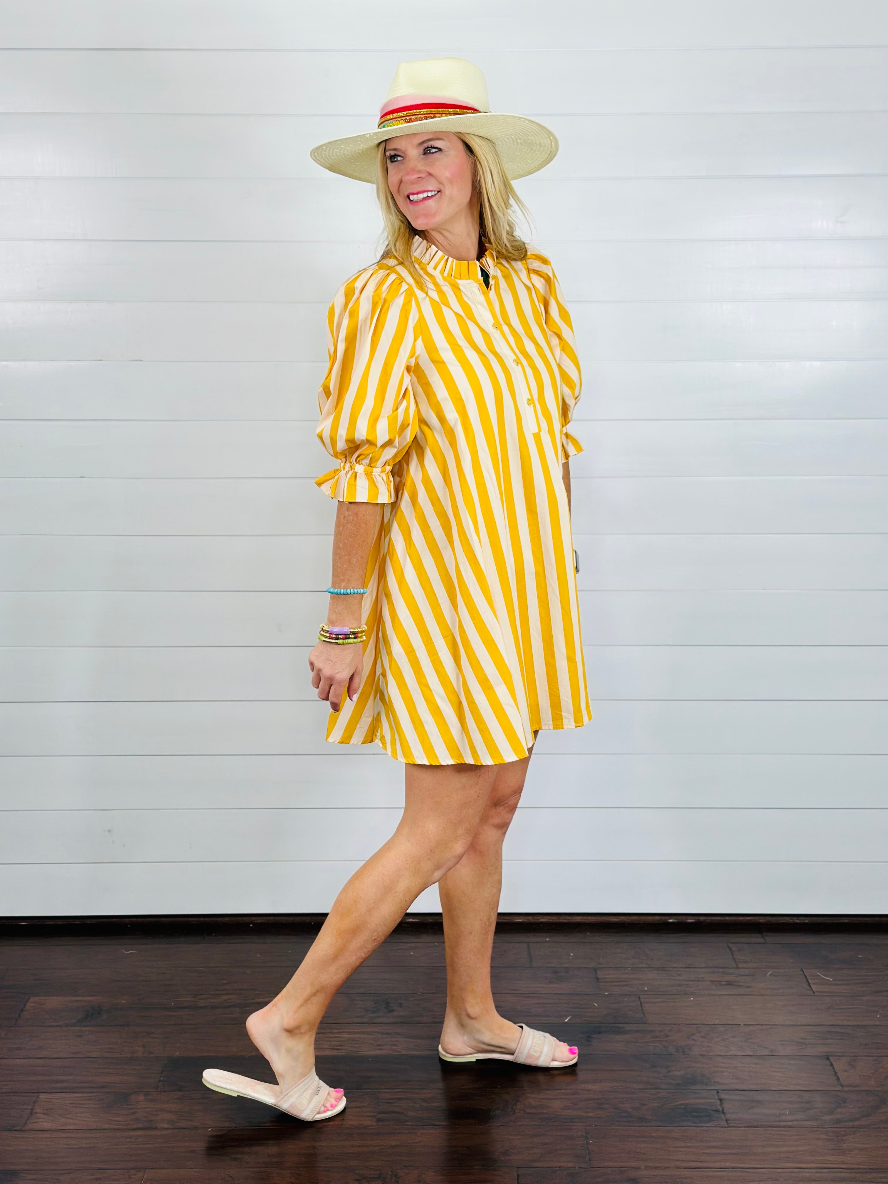 SPRINGTIME STRIPES DRESS-YELLOW