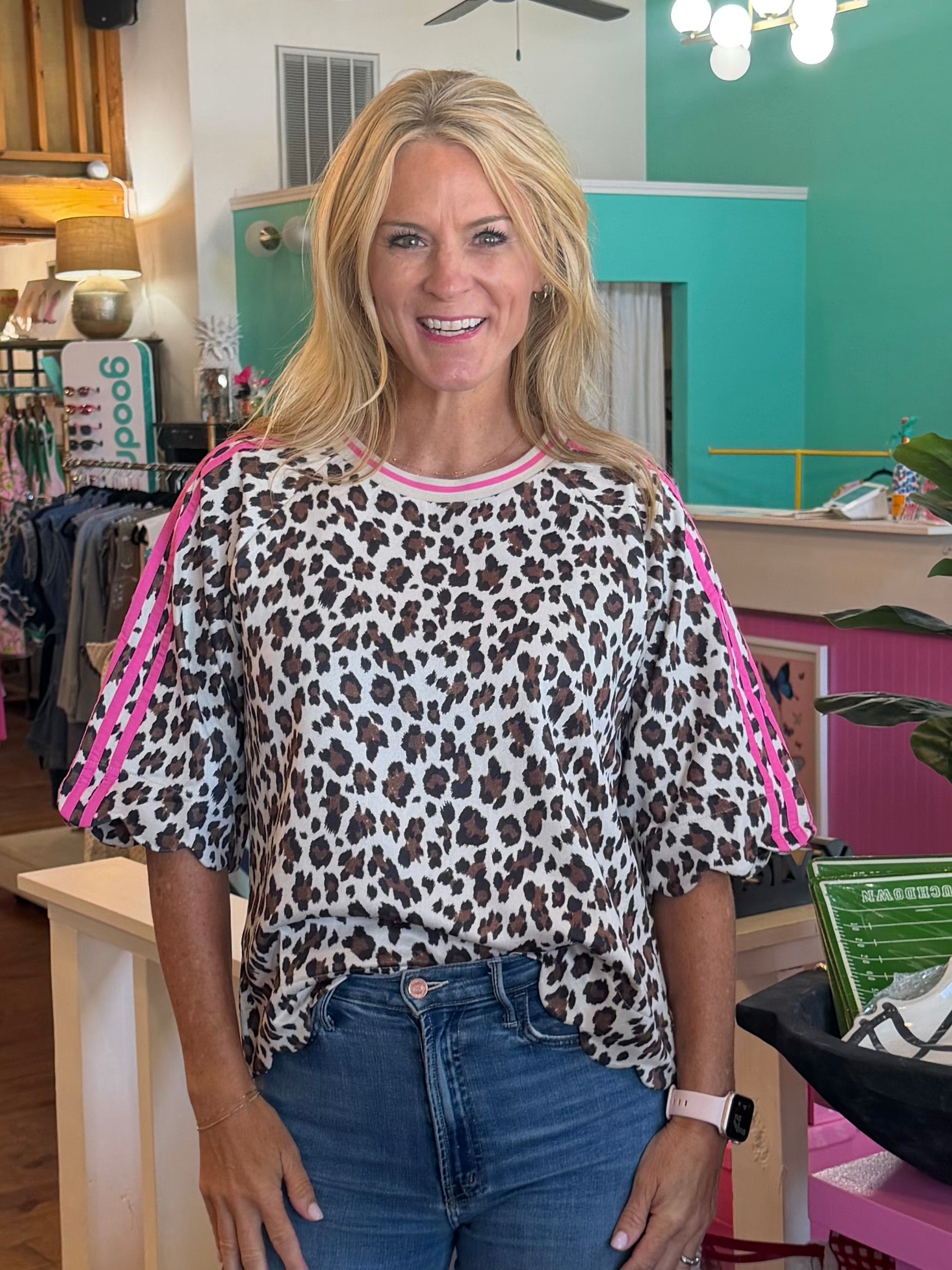 POP OF PINK LEOPARD TOP