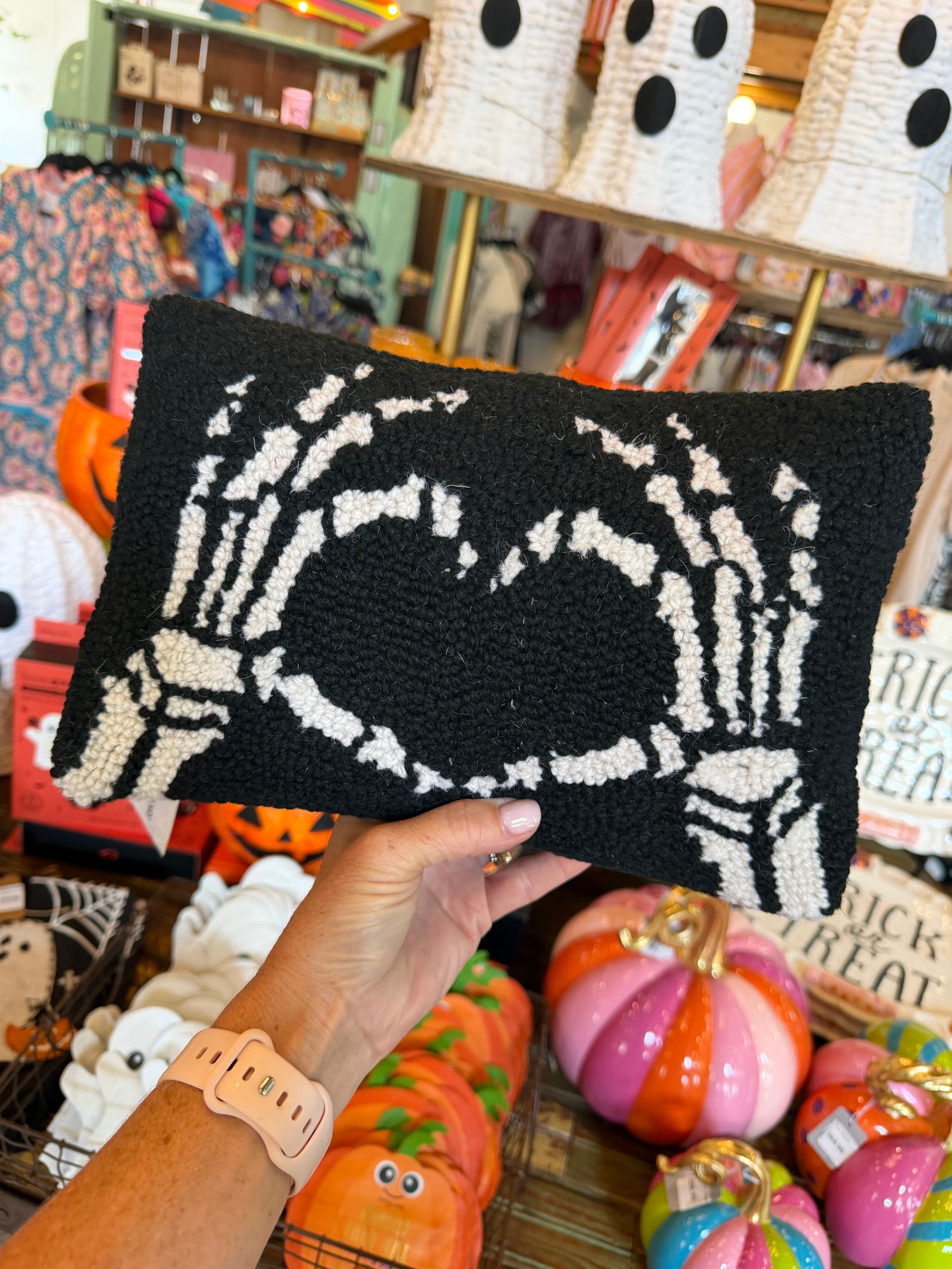 HEART SKELETON HAND PILLOW
