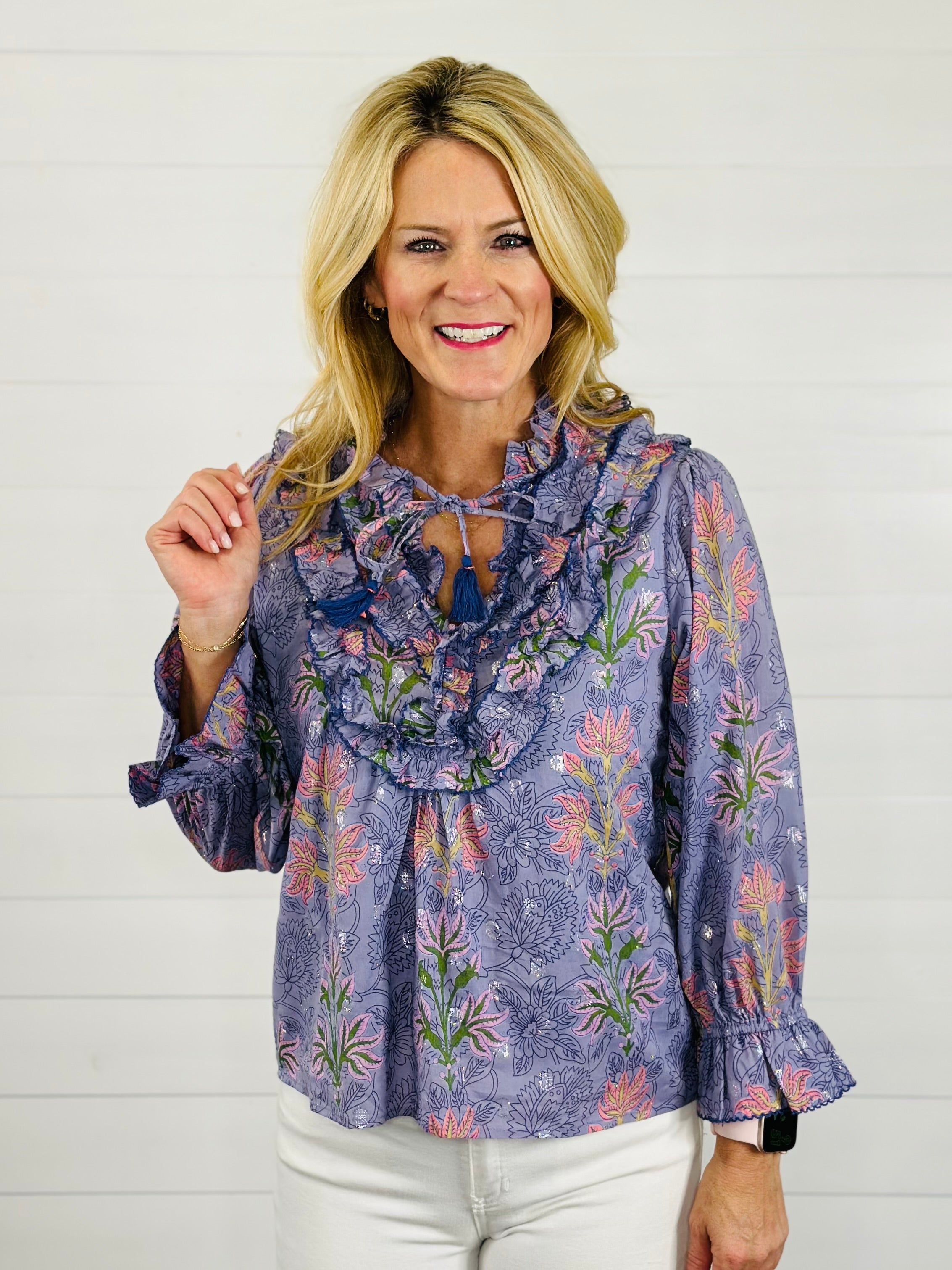 BLOCK PRINT AND SPRAKLE TOP