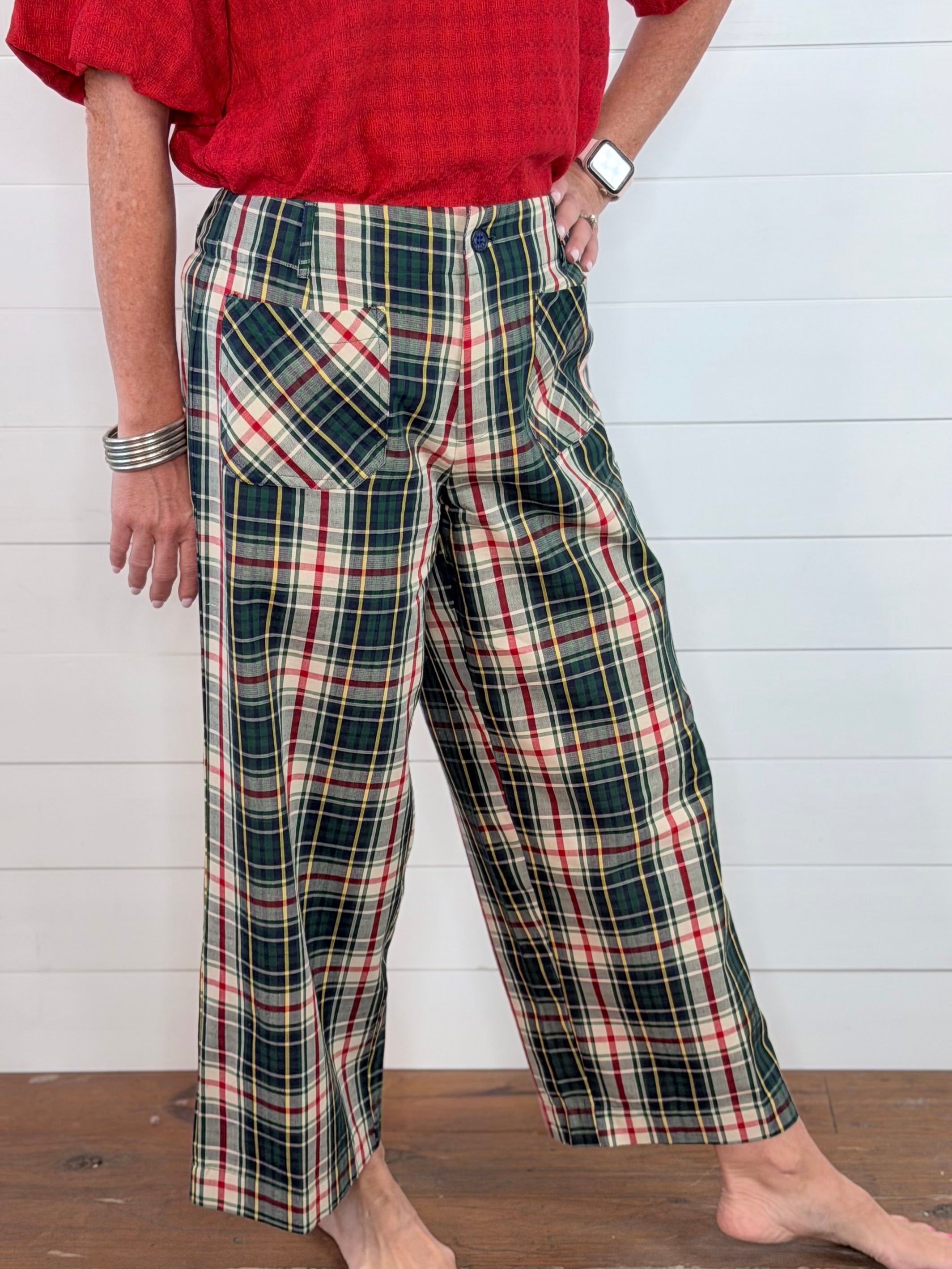 PLAID PATCH POCKET PANTS