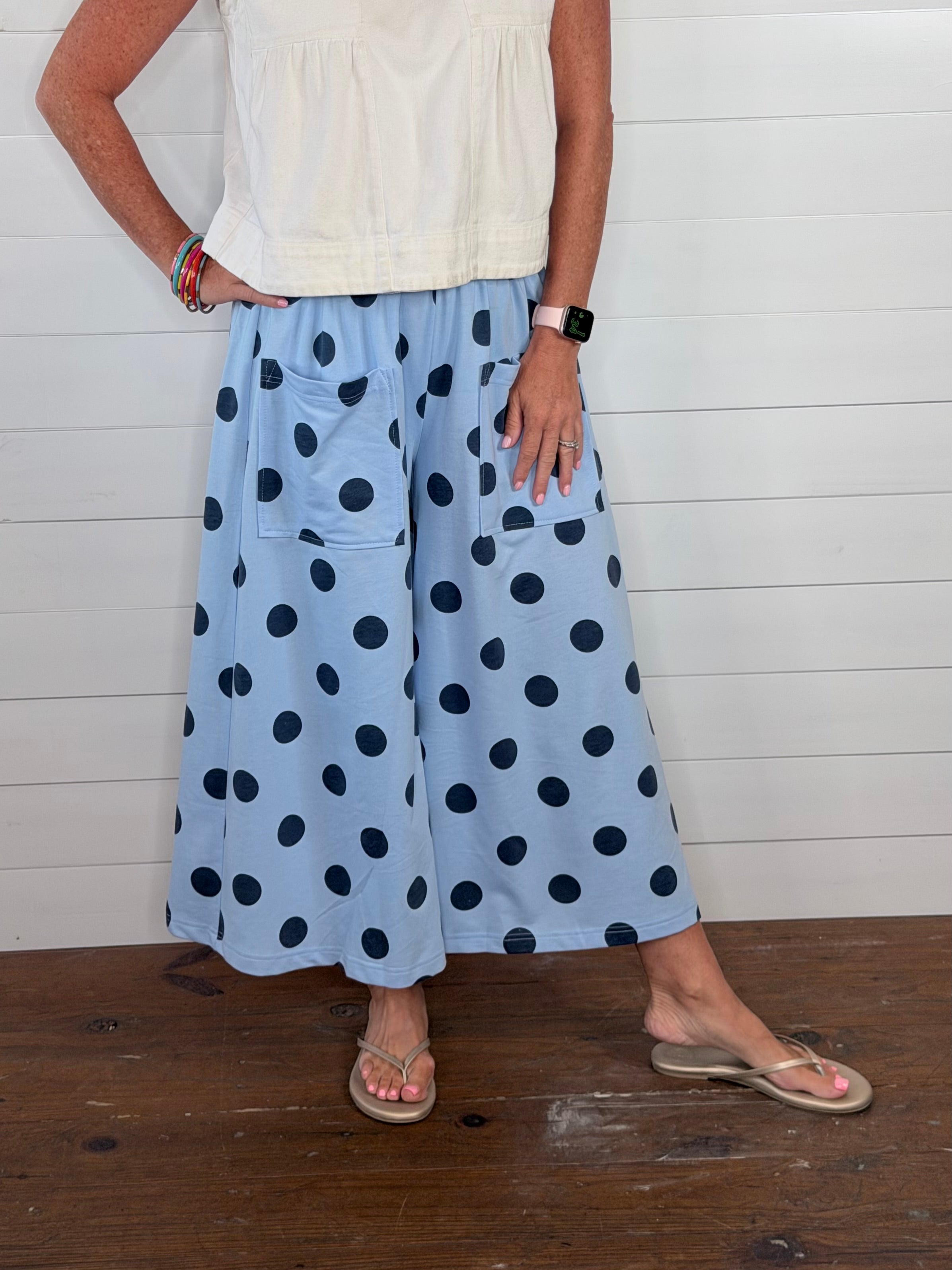 DOTTED WIDE LEG PANT-BLUE