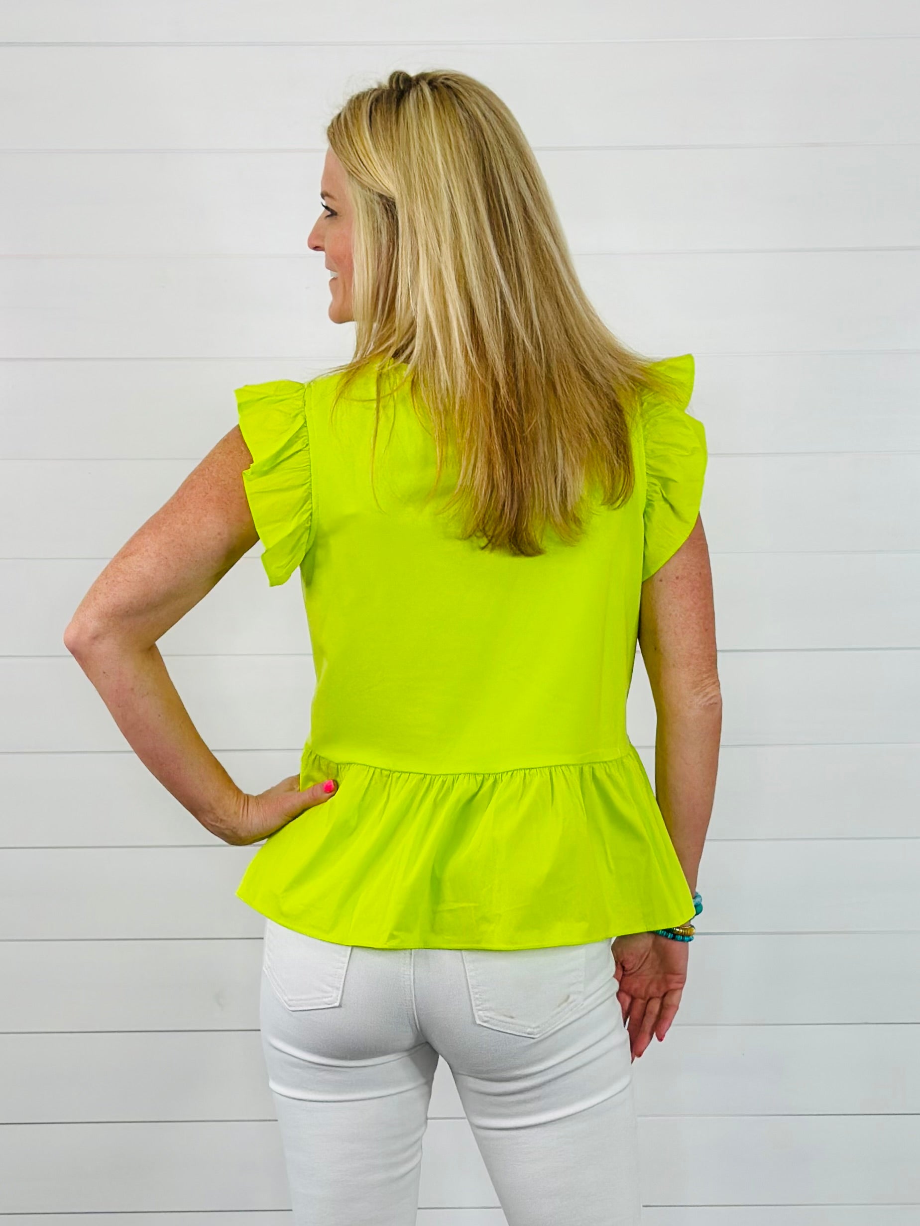 POPLIN KNIT TOP-LIME