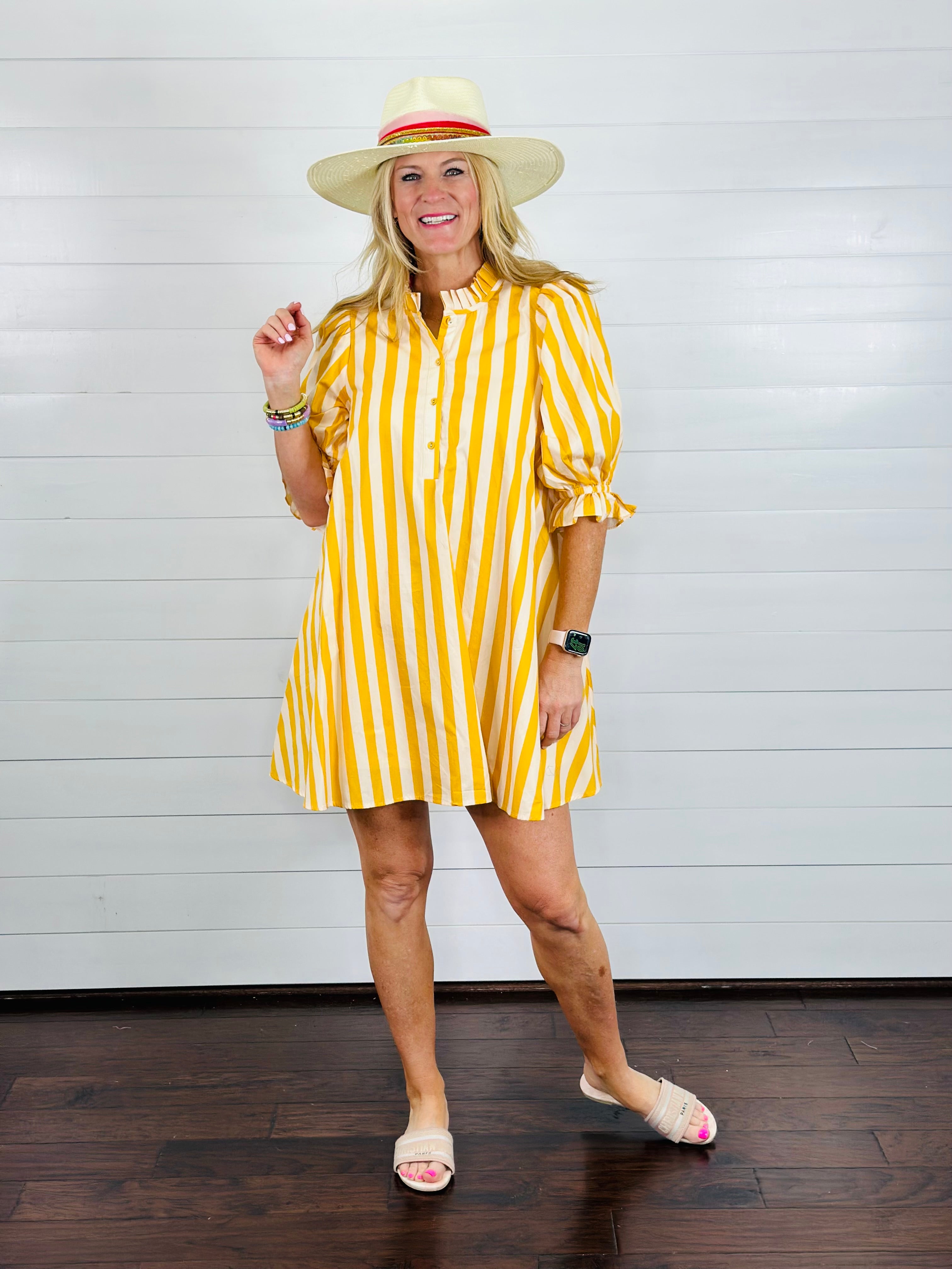 SPRINGTIME STRIPES DRESS-YELLOW